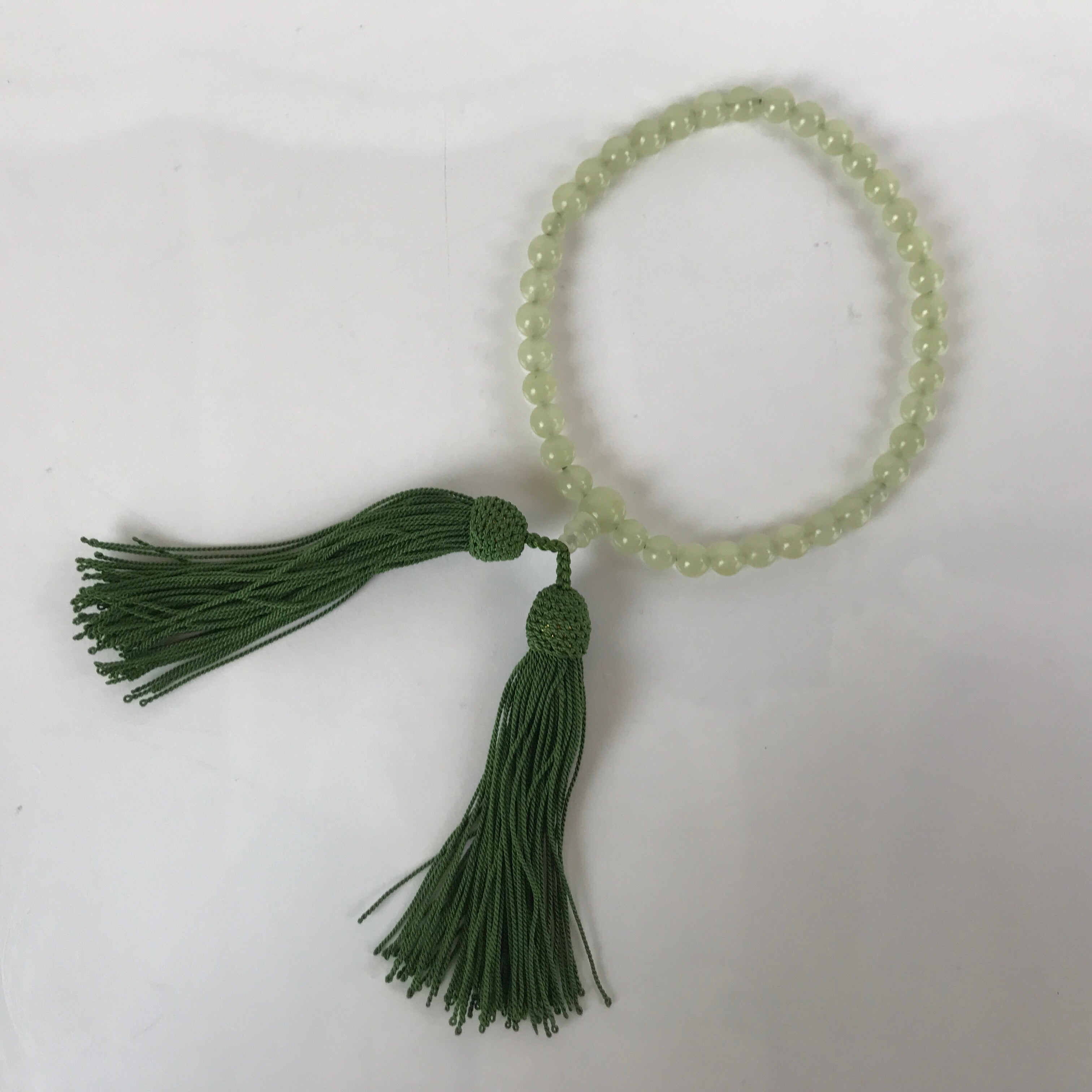 Japanese Buddhist Juzu Prayer Bracelet Vtg Rosary Agate Stone Green Tassel JZ148
