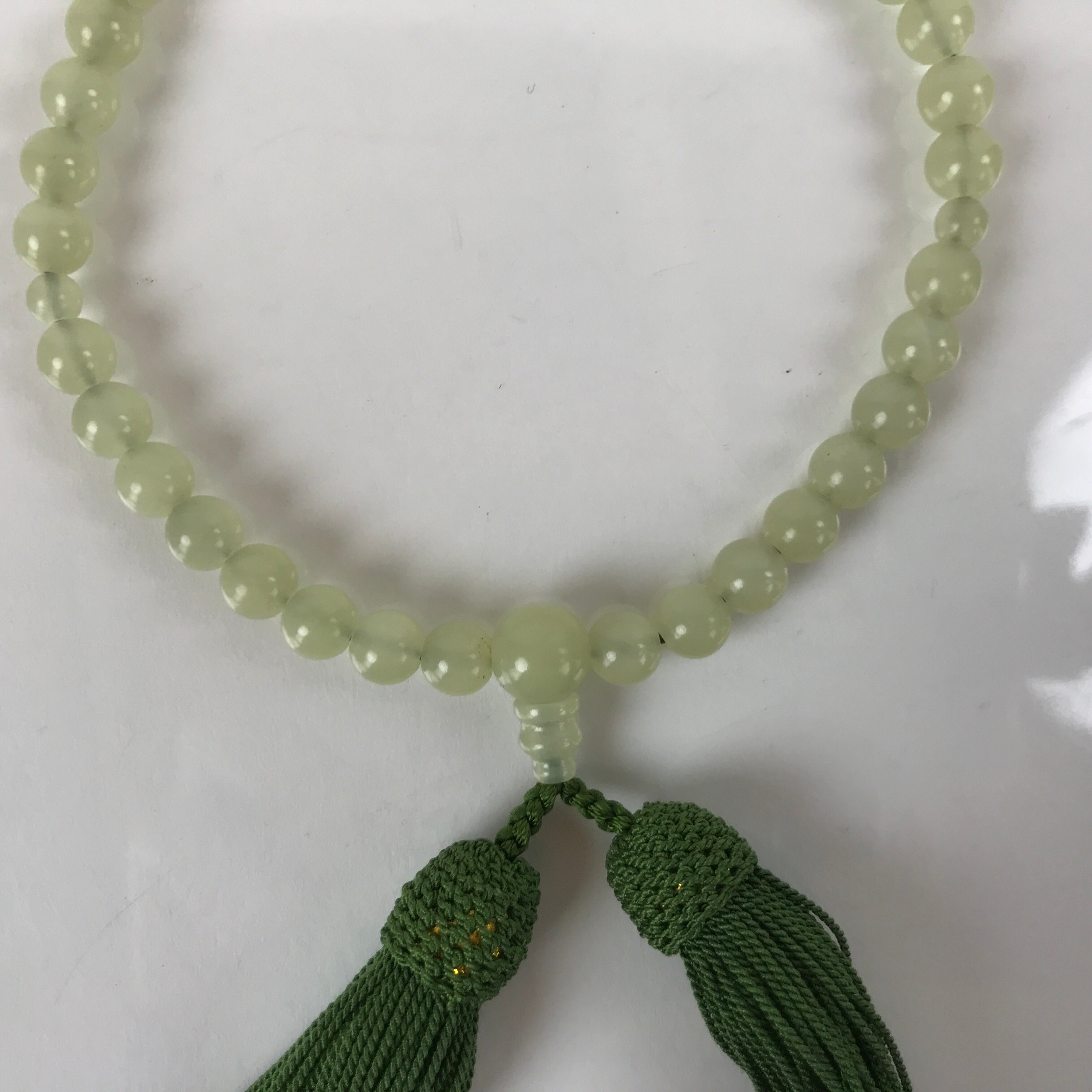 Japanese Buddhist Juzu Prayer Bracelet Vtg Rosary Agate Stone Green Tassel JZ148