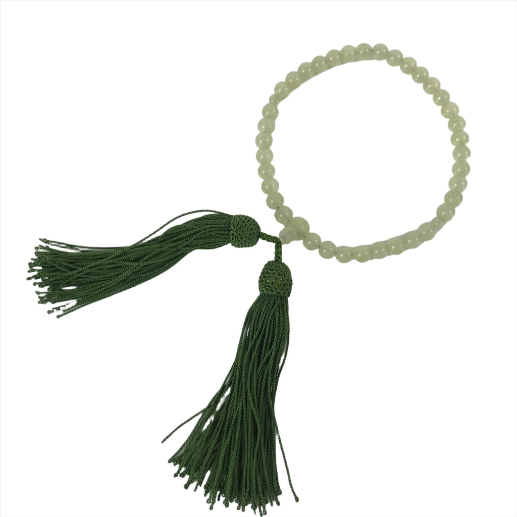 Japanese Buddhist Juzu Prayer Bracelet Vtg Rosary Agate Stone Green Tassel JZ148