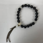 Japanese Buddhist Juzu Prayer Bracelet Vtg Rosary Lacquer Wood Bead Black JZ147