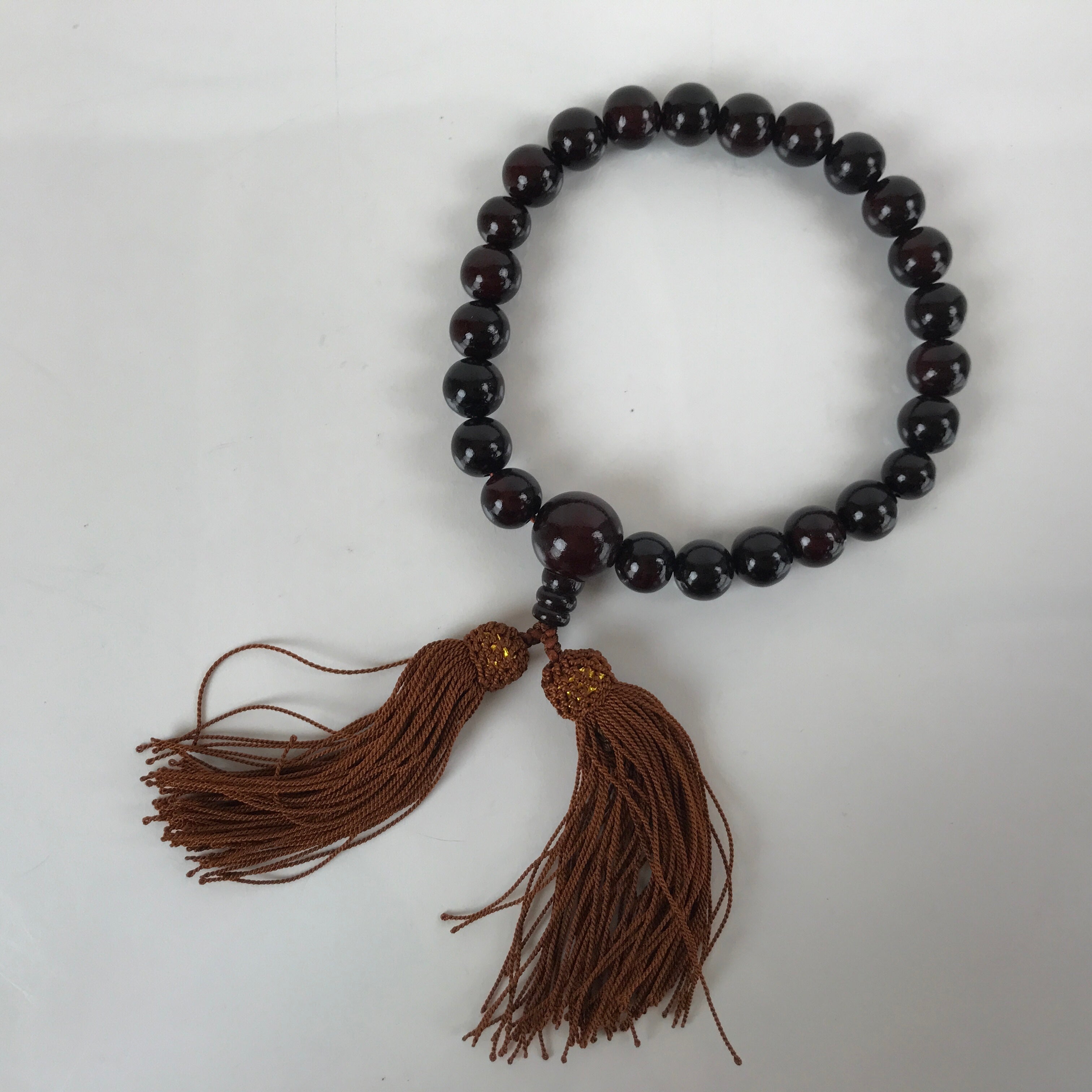 Japanese Buddhist Juzu Prayer Bracelet Vtg Rosary Wooden Bead Brown Tassel JZ146