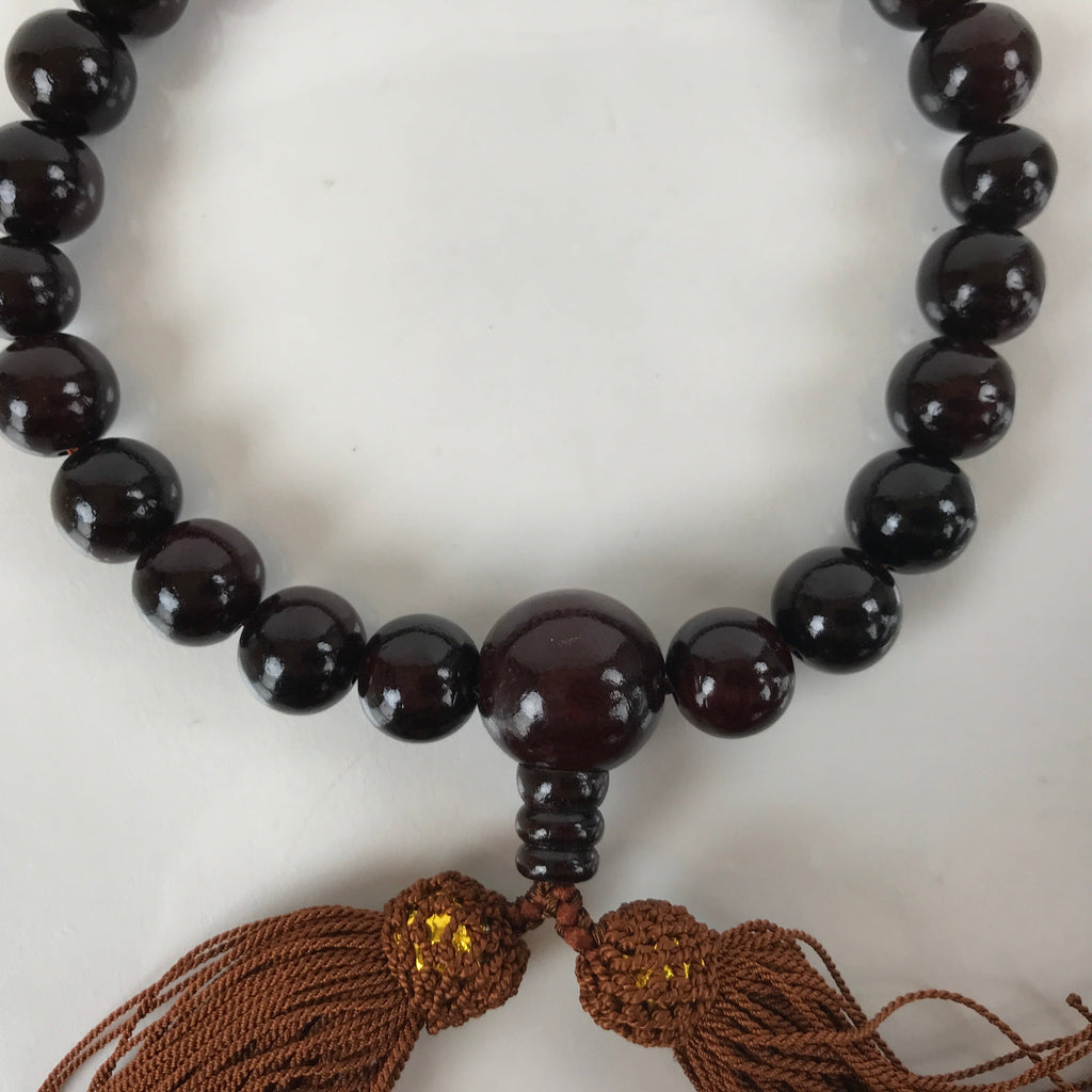 Japanese Buddhist Juzu Prayer Bracelet Vtg Rosary Wooden Bead Brown Tassel JZ146