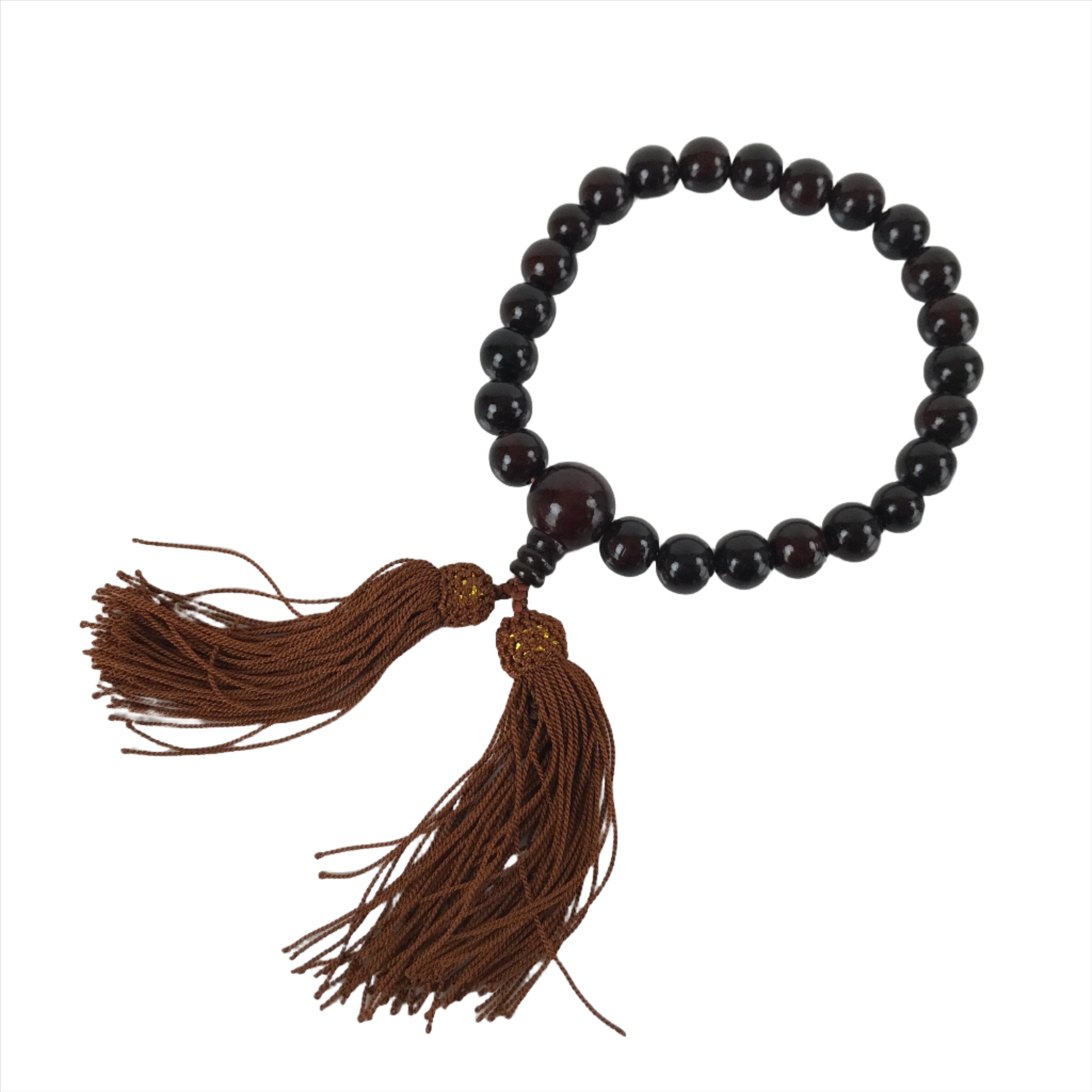 Japanese Buddhist Juzu Prayer Bracelet Vtg Rosary Wooden Bead Brown Tassel JZ146
