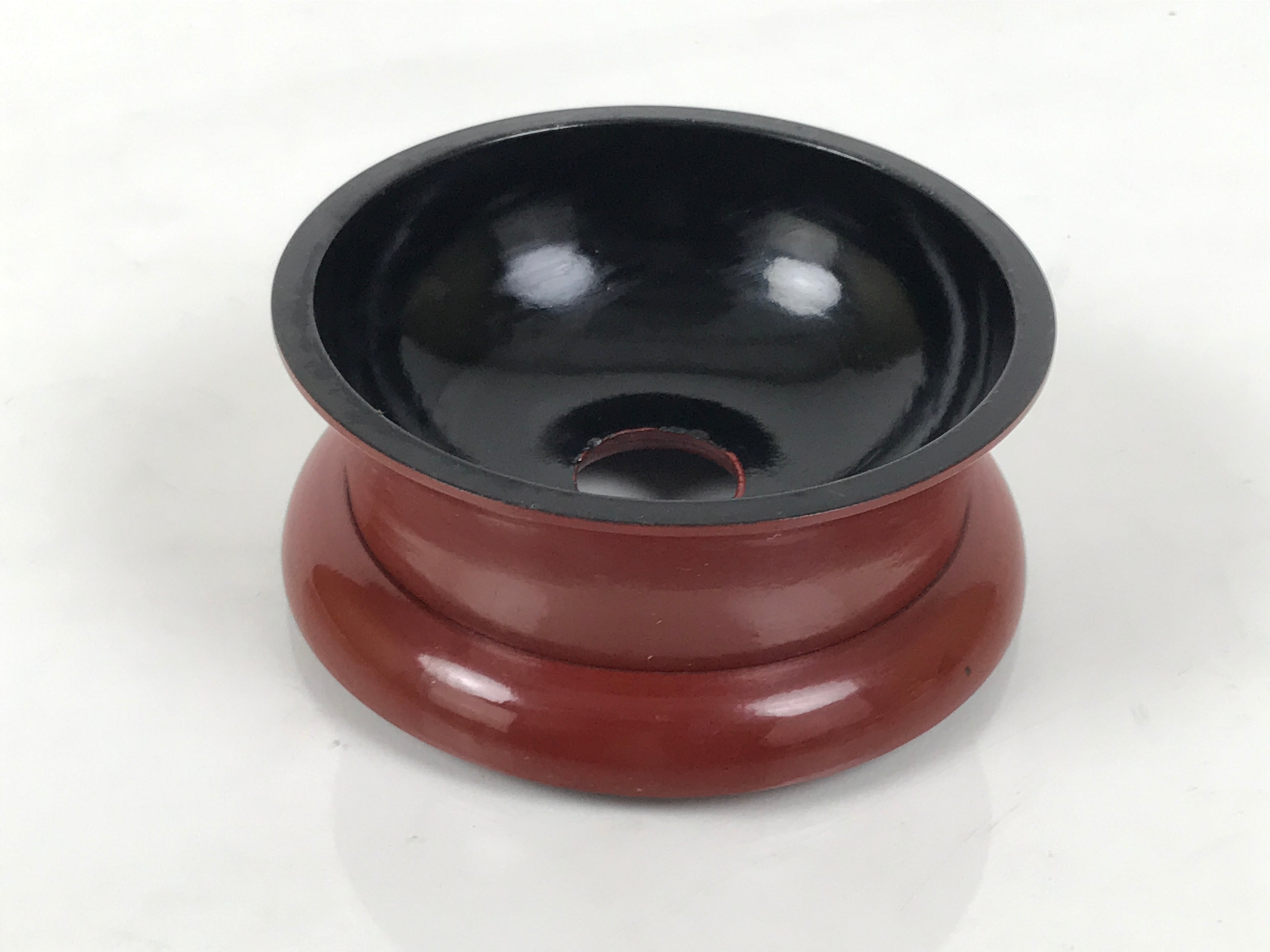 Japanese Buddhist Lacquered Wooden Orin Singing Bell Stand Vtg Red Round BA917