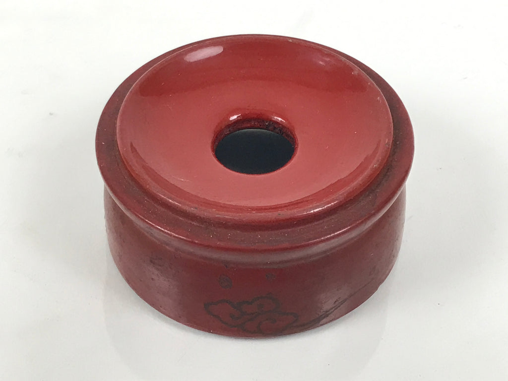 Japanese Buddhist Lacquered Wooden Orin Singing Bell Stand Vtg Red Round BA918