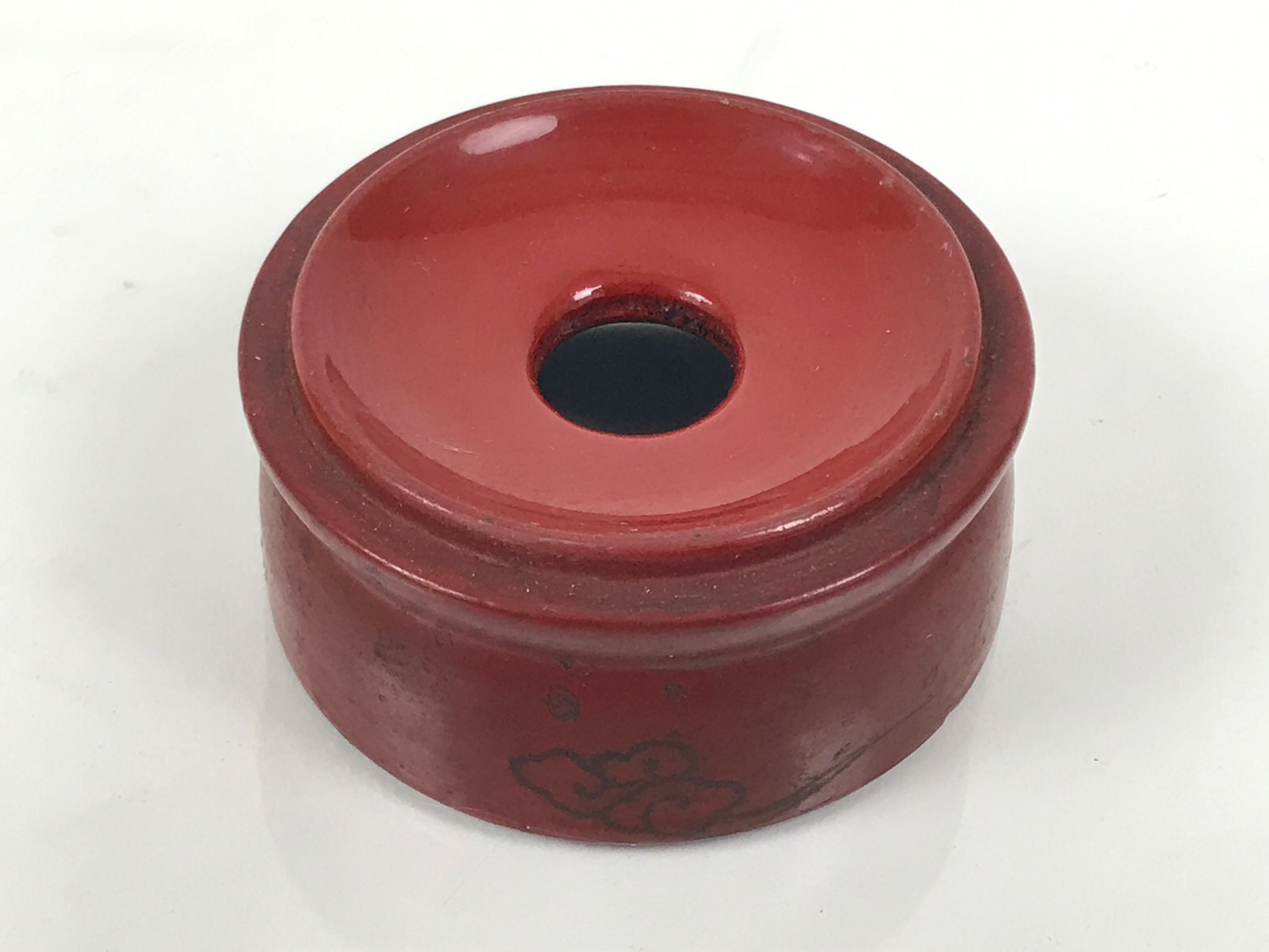 Japanese Buddhist Lacquered Wooden Orin Singing Bell Stand Vtg Red Round BA918
