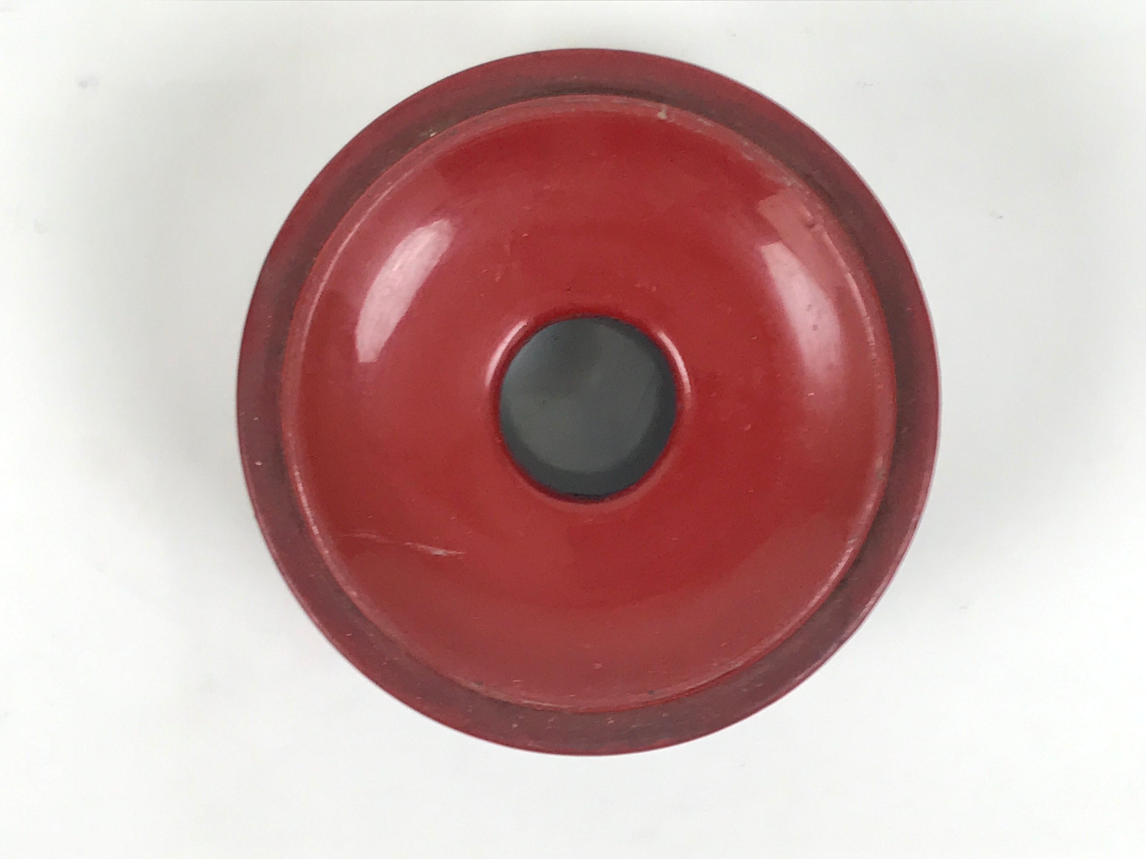 Japanese Buddhist Lacquered Wooden Orin Singing Bell Stand Vtg Red Round BA918