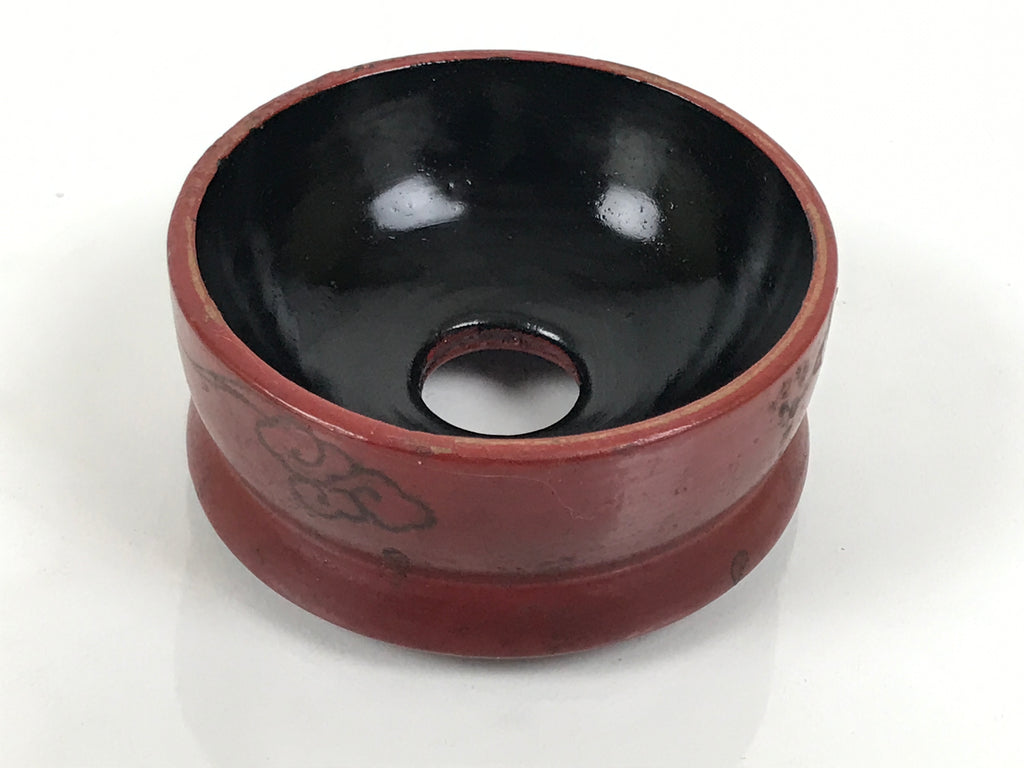 Japanese Buddhist Lacquered Wooden Orin Singing Bell Stand Vtg Red Round BA918