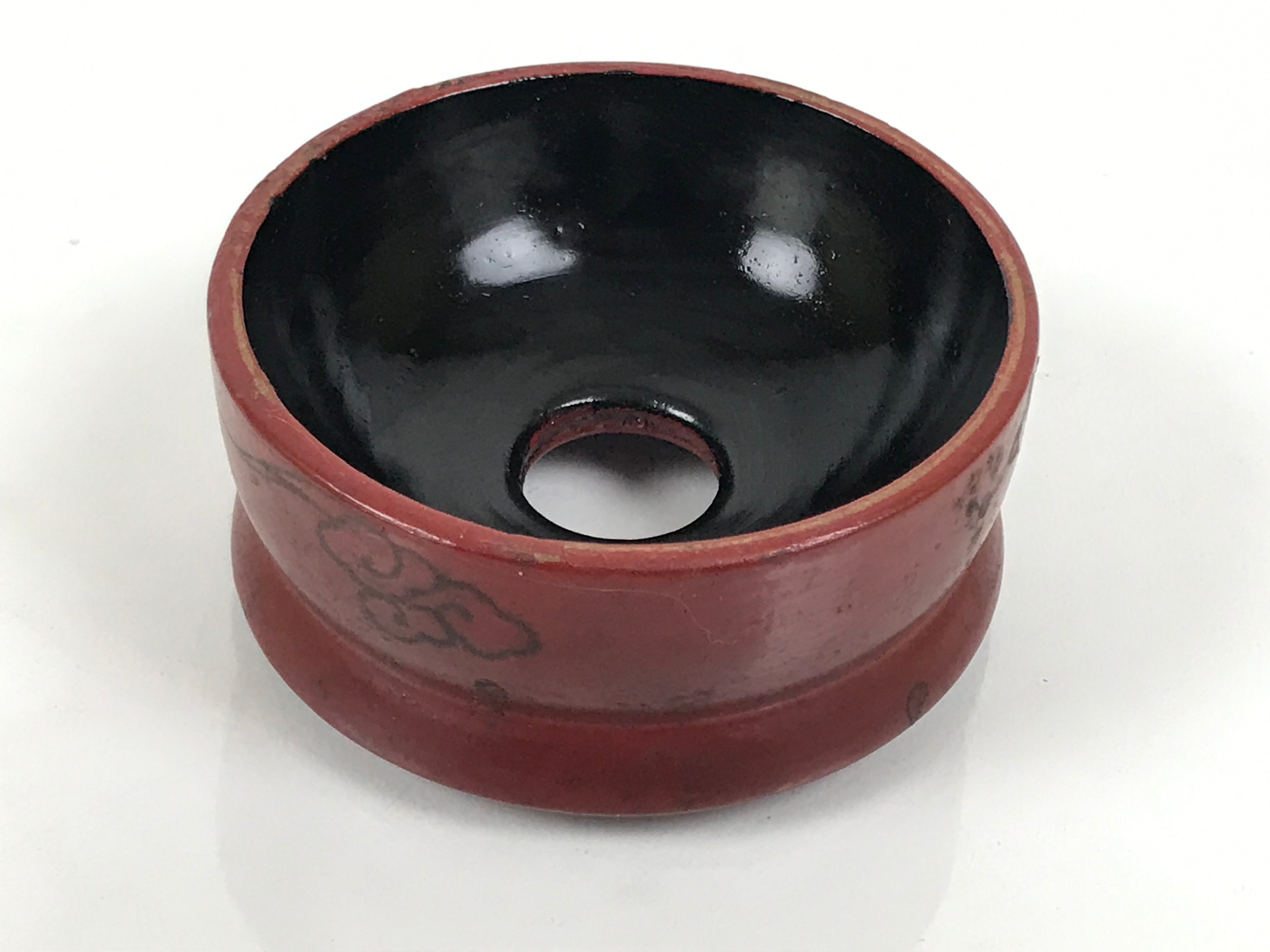 Japanese Buddhist Lacquered Wooden Orin Singing Bell Stand Vtg Red Round BA918