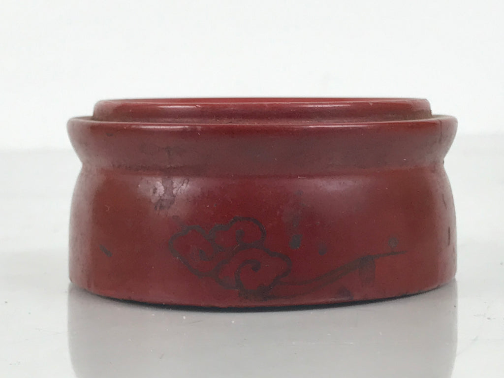 Japanese Buddhist Lacquered Wooden Orin Singing Bell Stand Vtg Red Round BA918