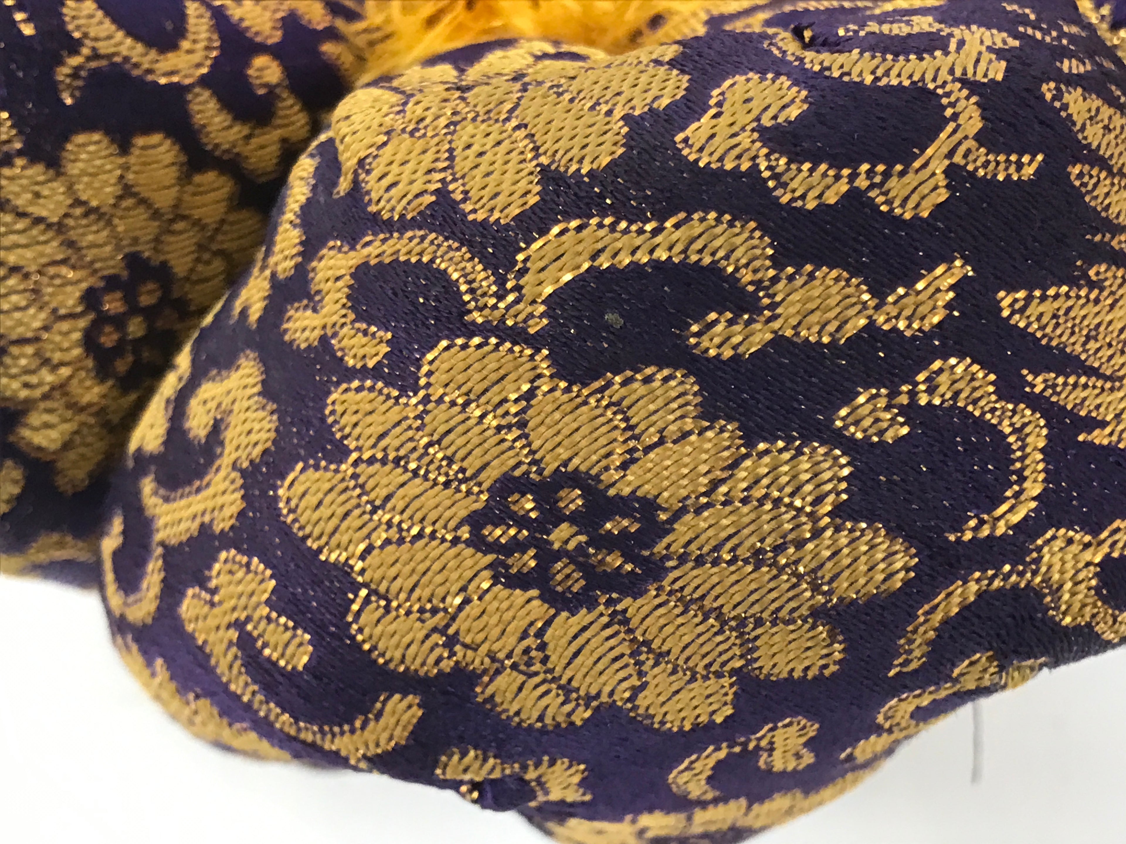 Japanese Buddhist Large Orin Bell Singing Bowl Fabric Pillow Purple Floral BA614
