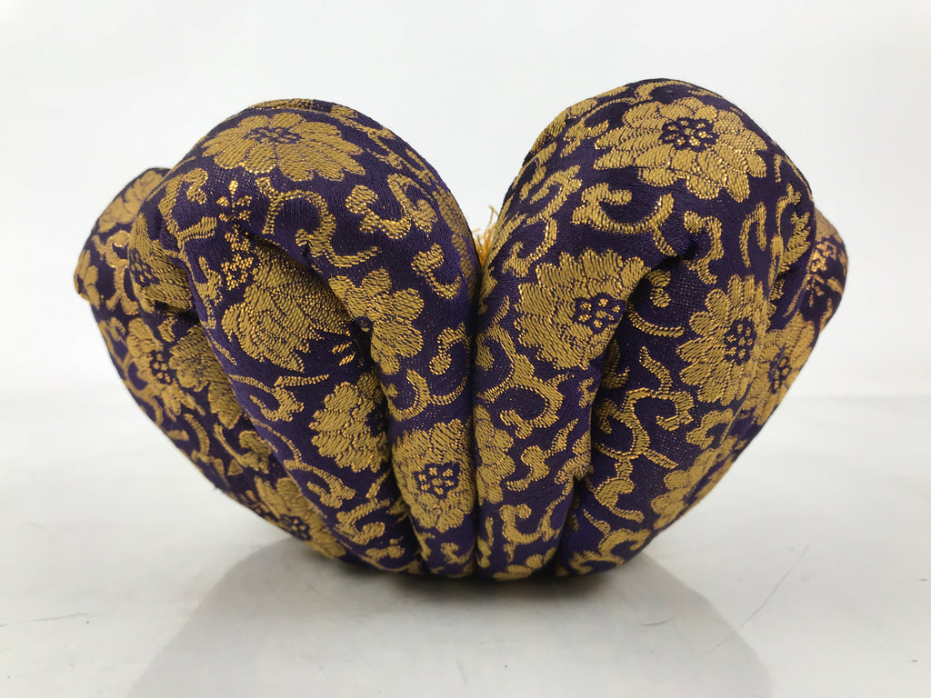 Japanese Buddhist Large Orin Bell Singing Bowl Fabric Pillow Purple Floral BA614