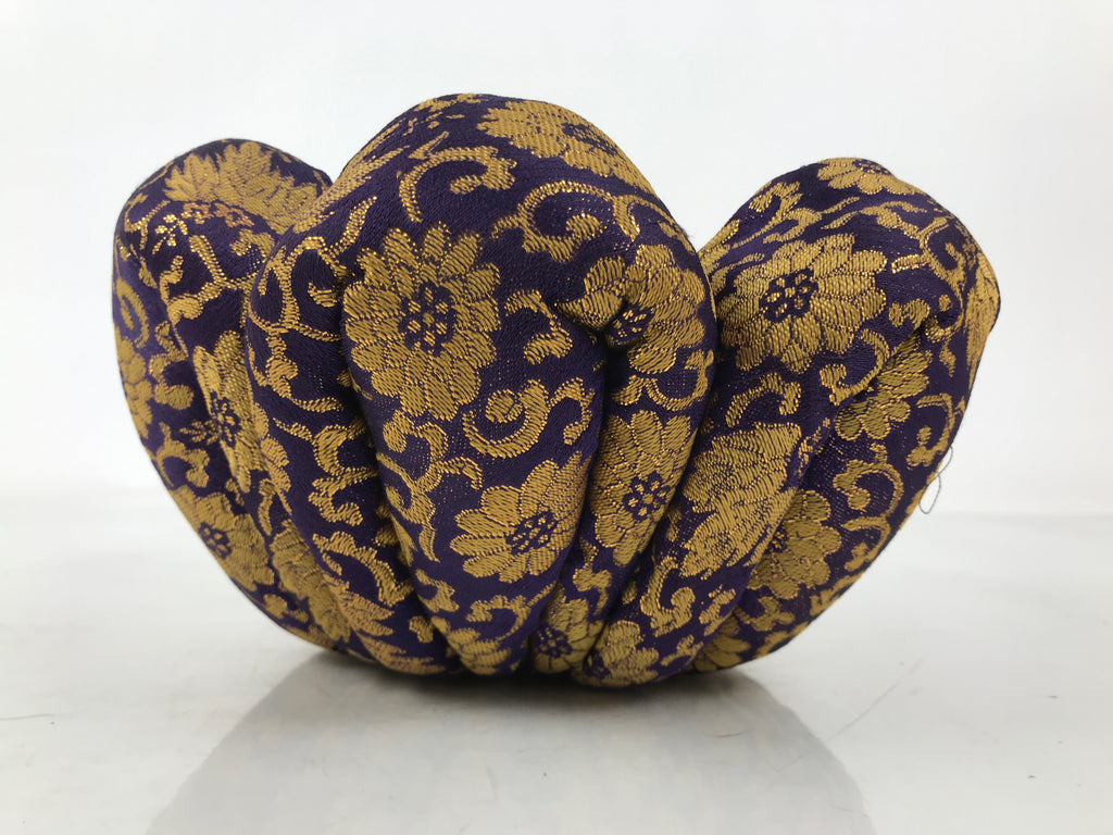 Japanese Buddhist Large Orin Bell Singing Bowl Fabric Pillow Purple Floral BA614