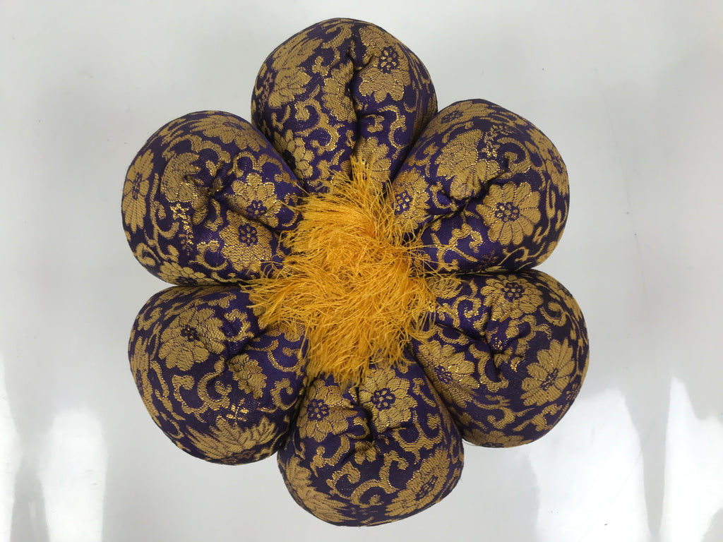 Japanese Buddhist Large Orin Bell Singing Bowl Fabric Pillow Purple Floral BA614