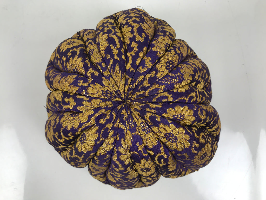Japanese Buddhist Large Orin Bell Singing Bowl Fabric Pillow Purple Floral BA614