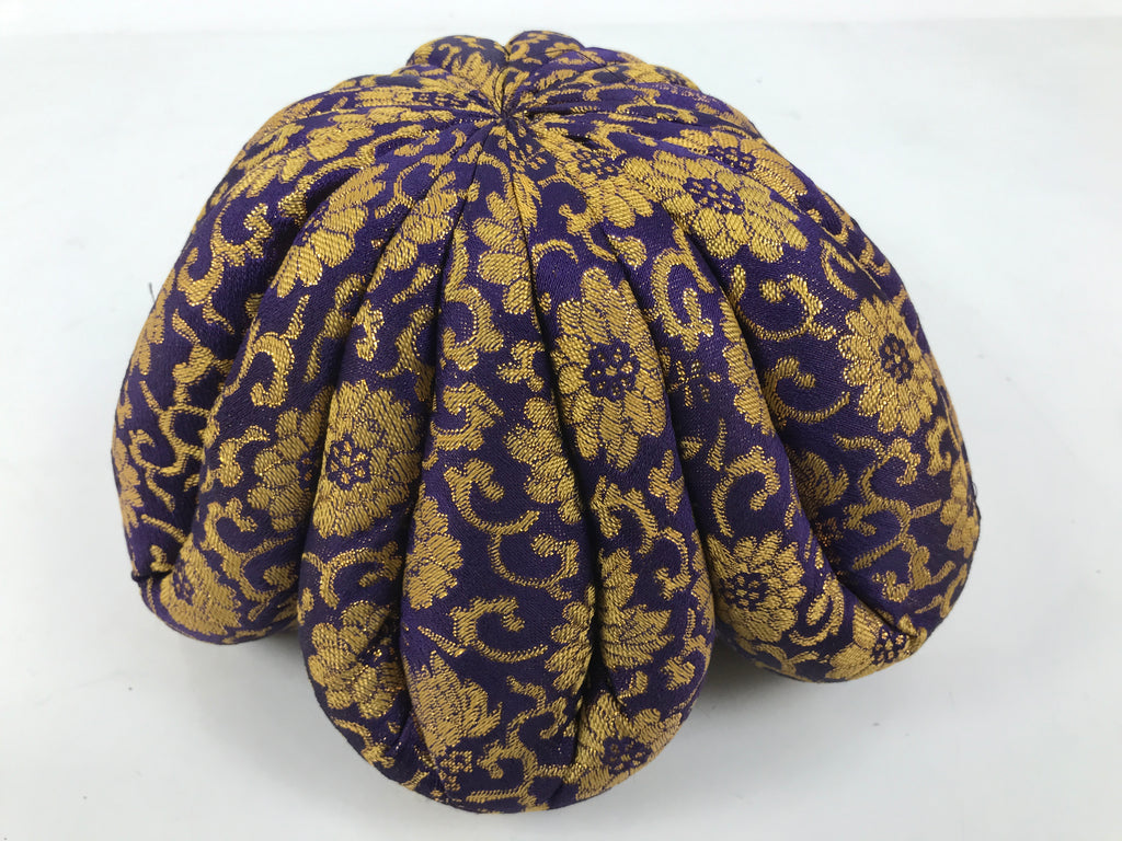 Japanese Buddhist Large Orin Bell Singing Bowl Fabric Pillow Purple Floral BA614