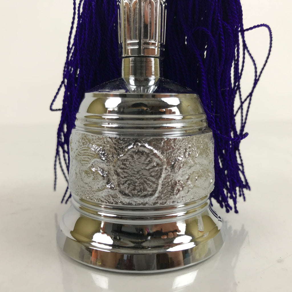 Japanese Buddhist Metal Prayer Handbell Kongorei Vtg Purple Tassel Silver BA345