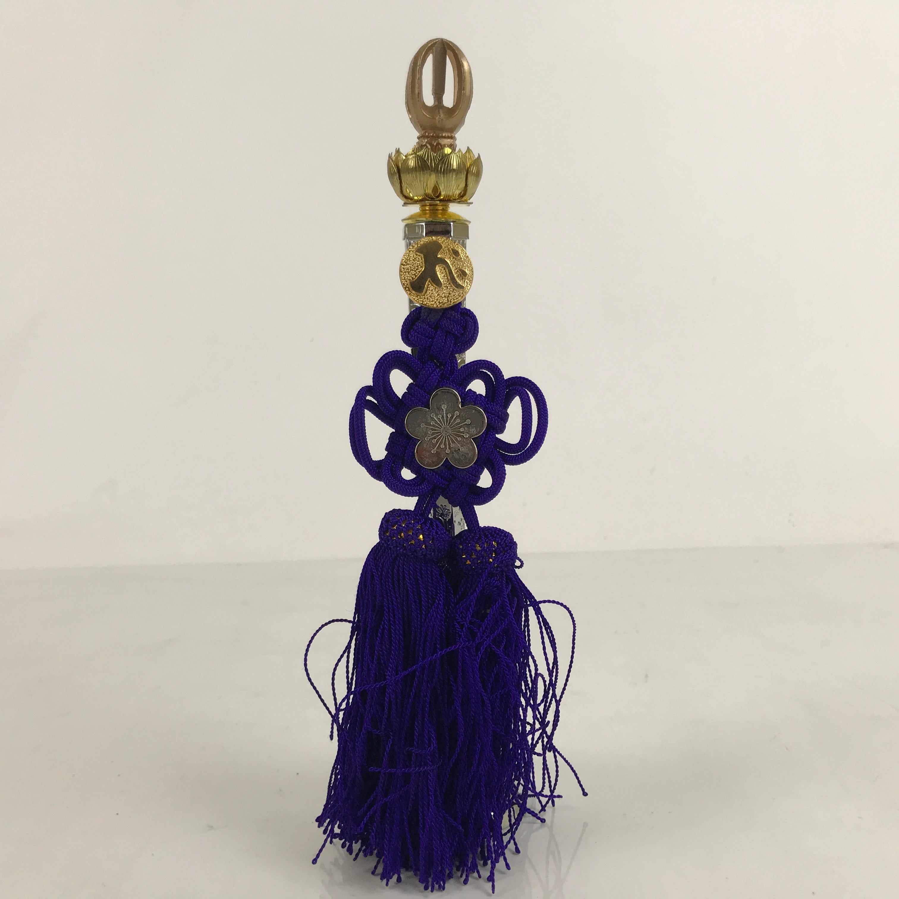 Japanese Buddhist Metal Prayer Handbell Kongorei Vtg Purple Tassel Silver BA345