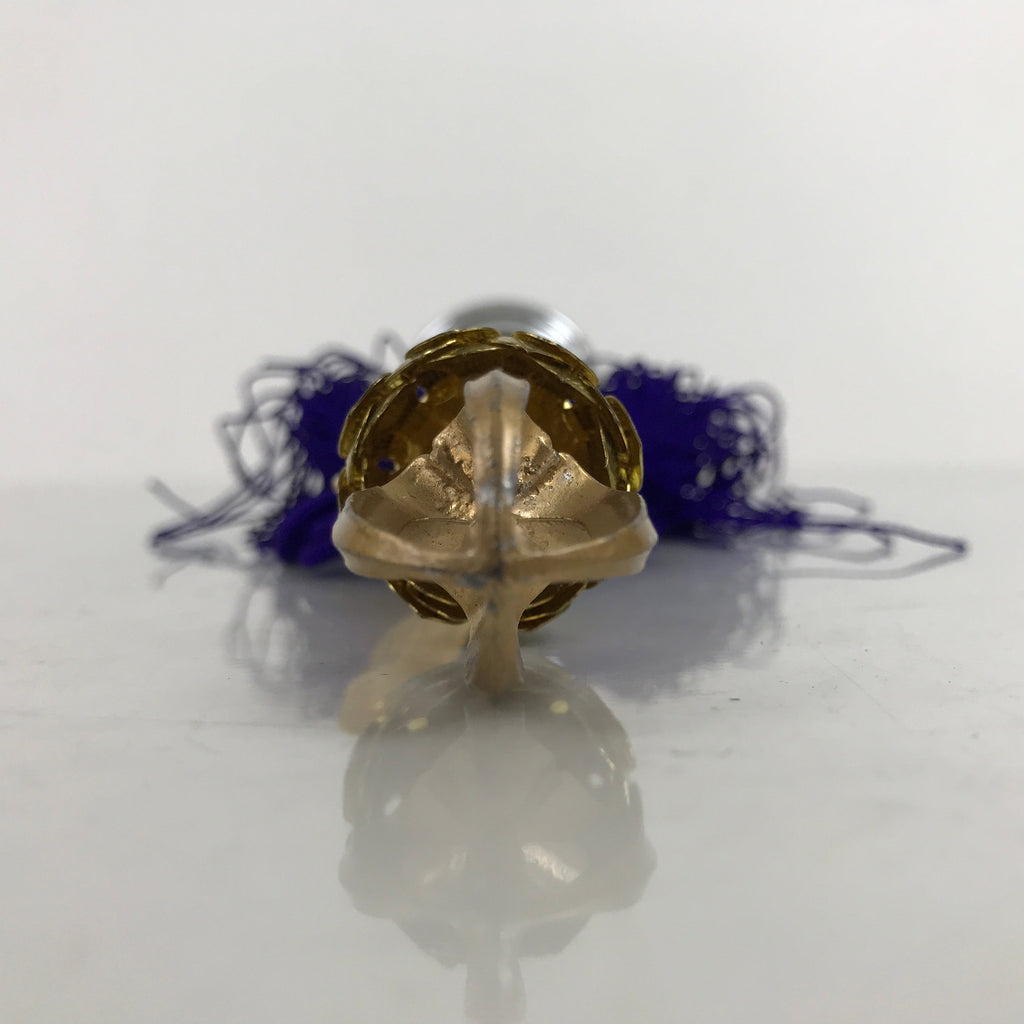 Japanese Buddhist Metal Prayer Handbell Kongorei Vtg Purple Tassel Silver BA345
