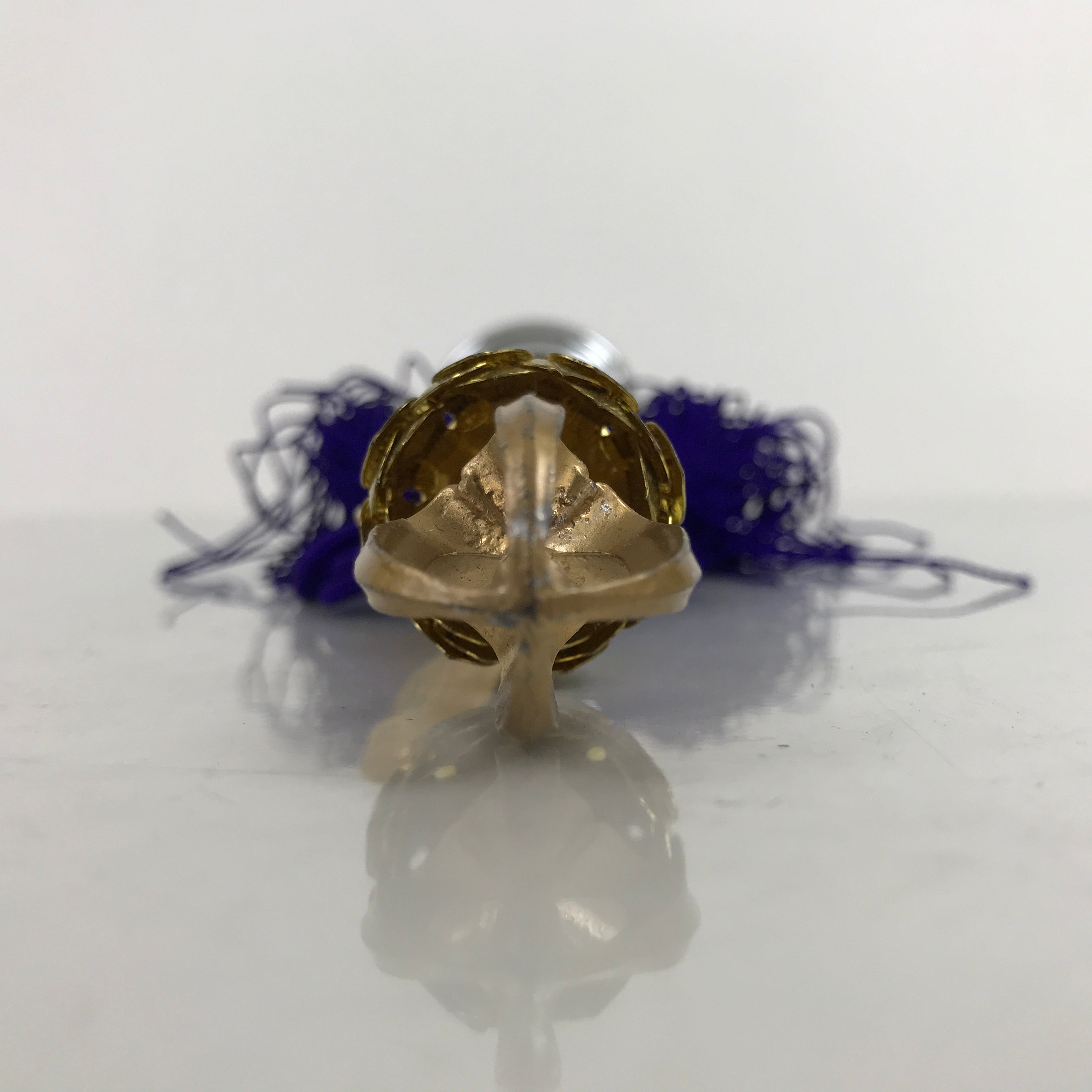Japanese Buddhist Metal Prayer Handbell Kongorei Vtg Purple Tassel Silver BA345