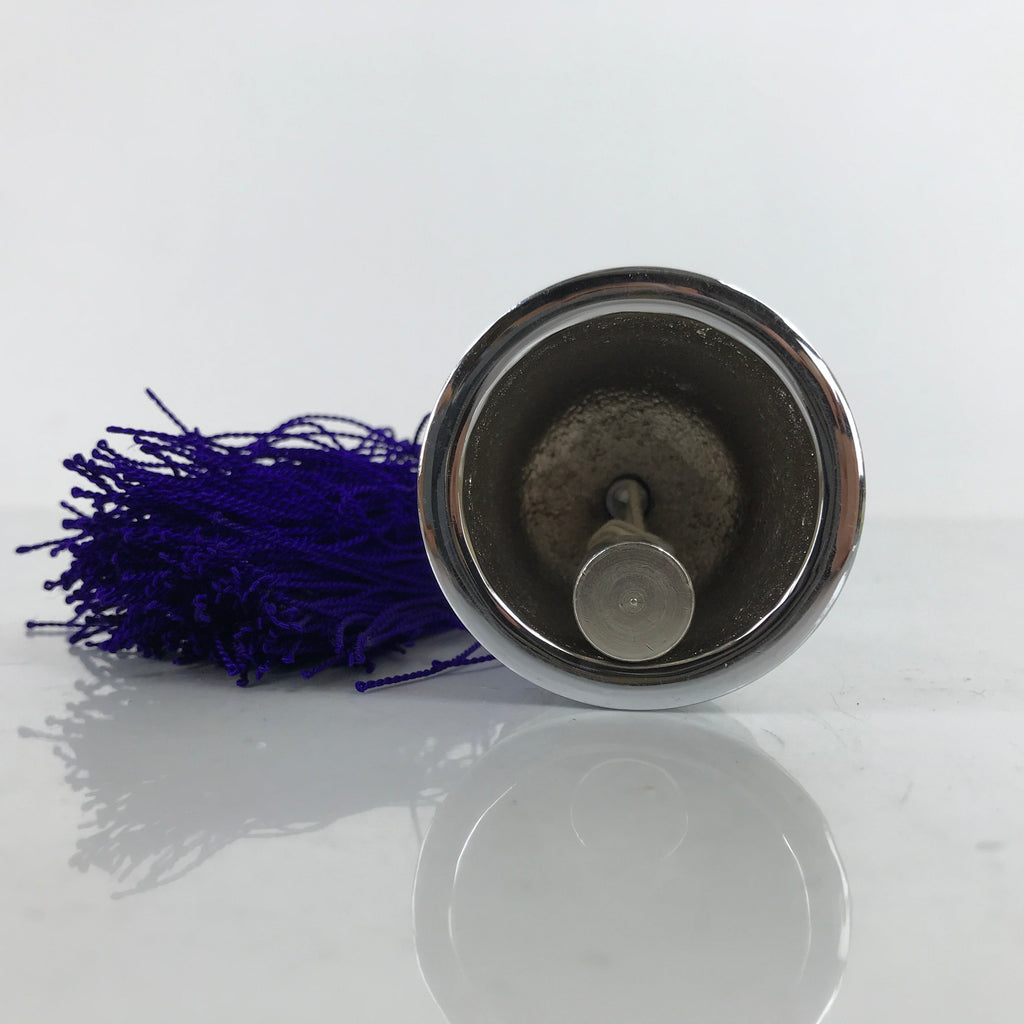 Japanese Buddhist Metal Prayer Handbell Kongorei Vtg Purple Tassel Silver BA345