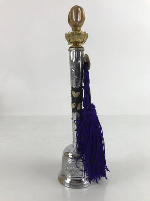 Japanese Buddhist Metal Prayer Handbell Kongorei Vtg Purple Tassel Silver BA412