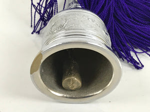 Japanese Buddhist Metal Prayer Handbell Kongorei Vtg Purple Tassel Silver BA412