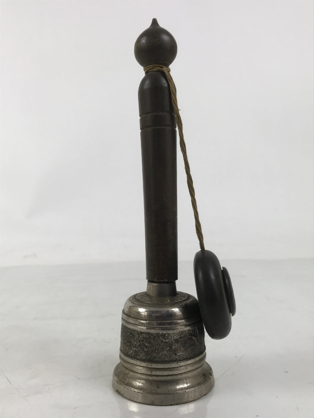 Japanese Buddhist Metal Prayer Handbell Kongorei Wood Incense Container BA619