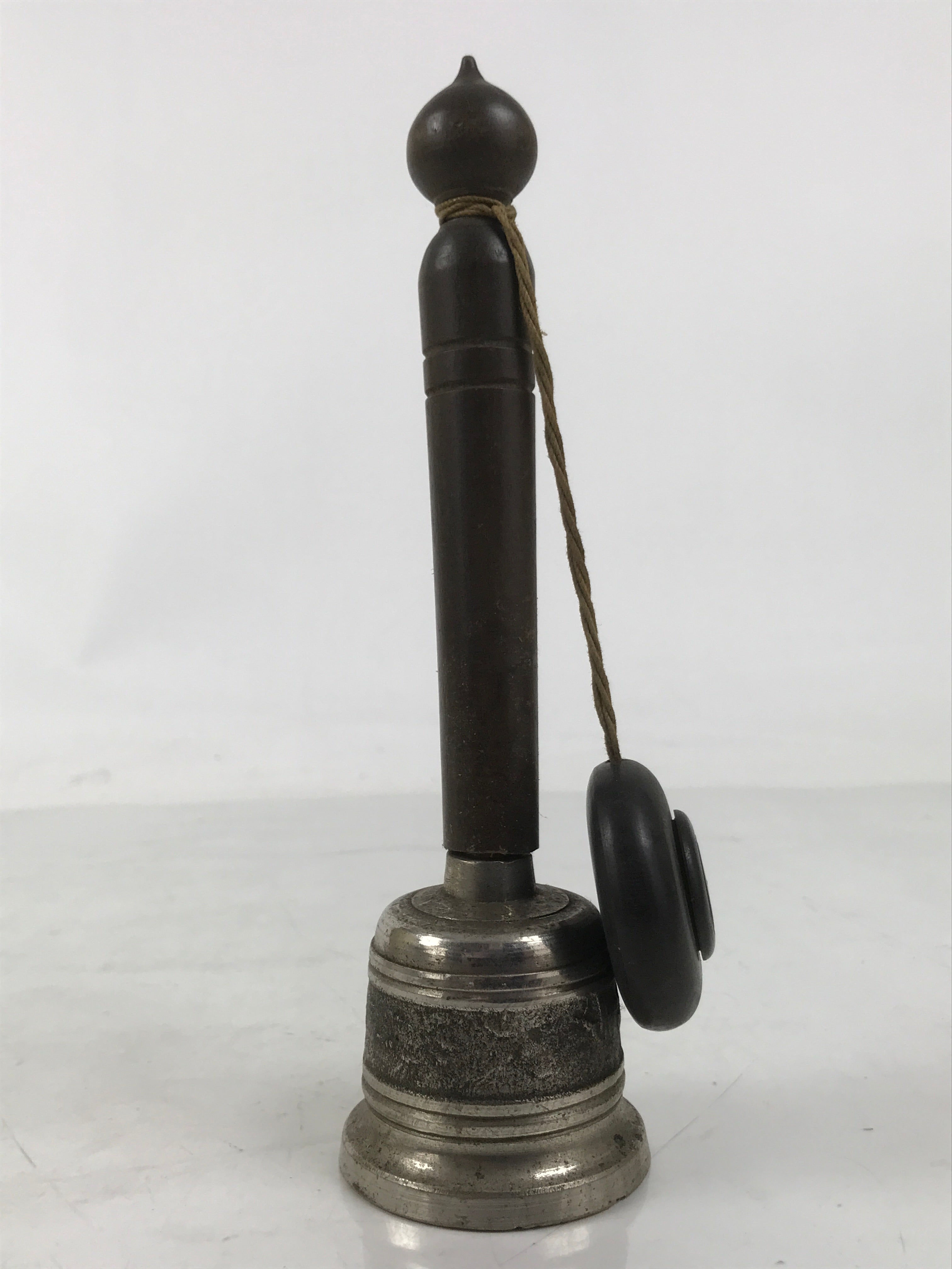 Japanese Buddhist Metal Prayer Handbell Kongorei Wood Incense Container BA619