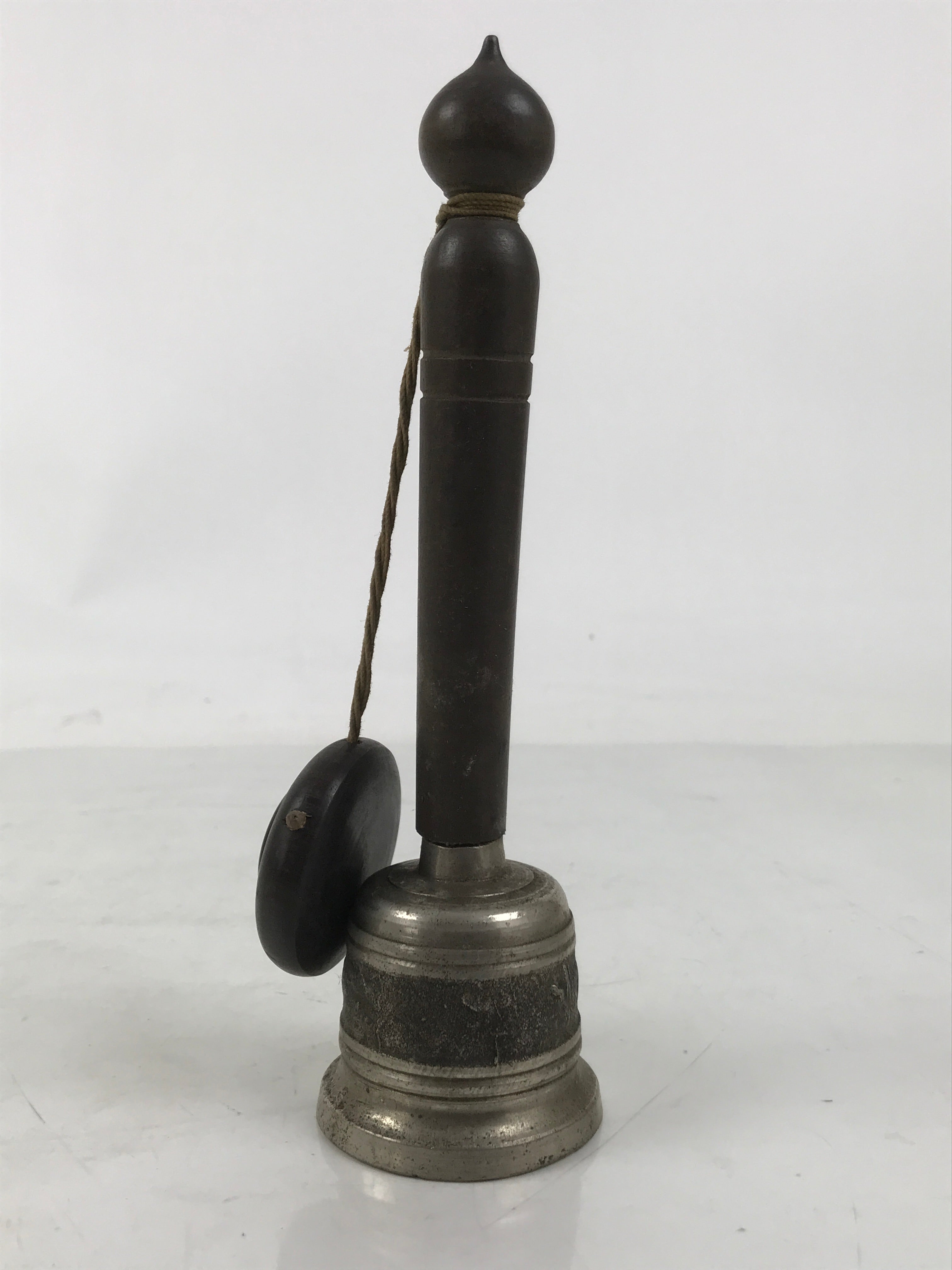 Japanese Buddhist Metal Prayer Handbell Kongorei Wood Incense Container BA619