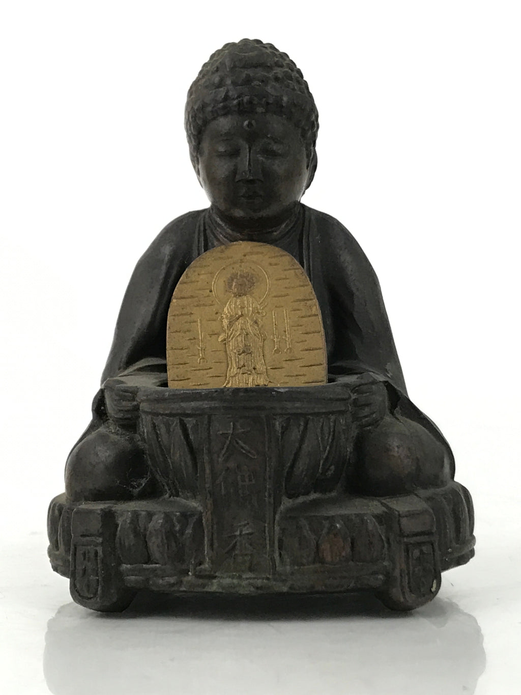 Japanese Buddhist Metal Statue Buddha Shaka Nyorai Altar Fiting Coin Brown BA550