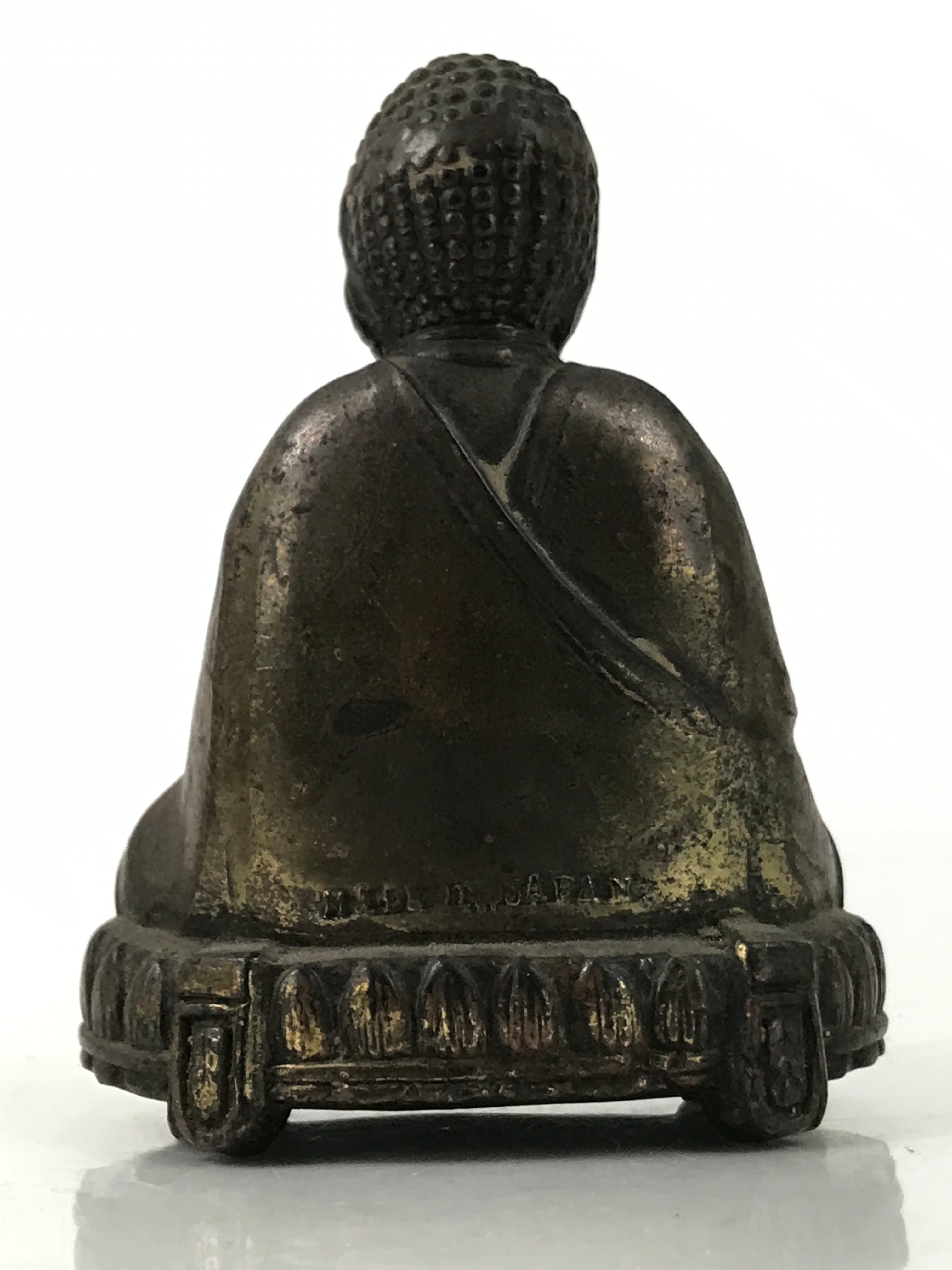 Japanese Buddhist Metal Statue Buddha Shaka Nyorai Altar Fiting Coin Brown BA550