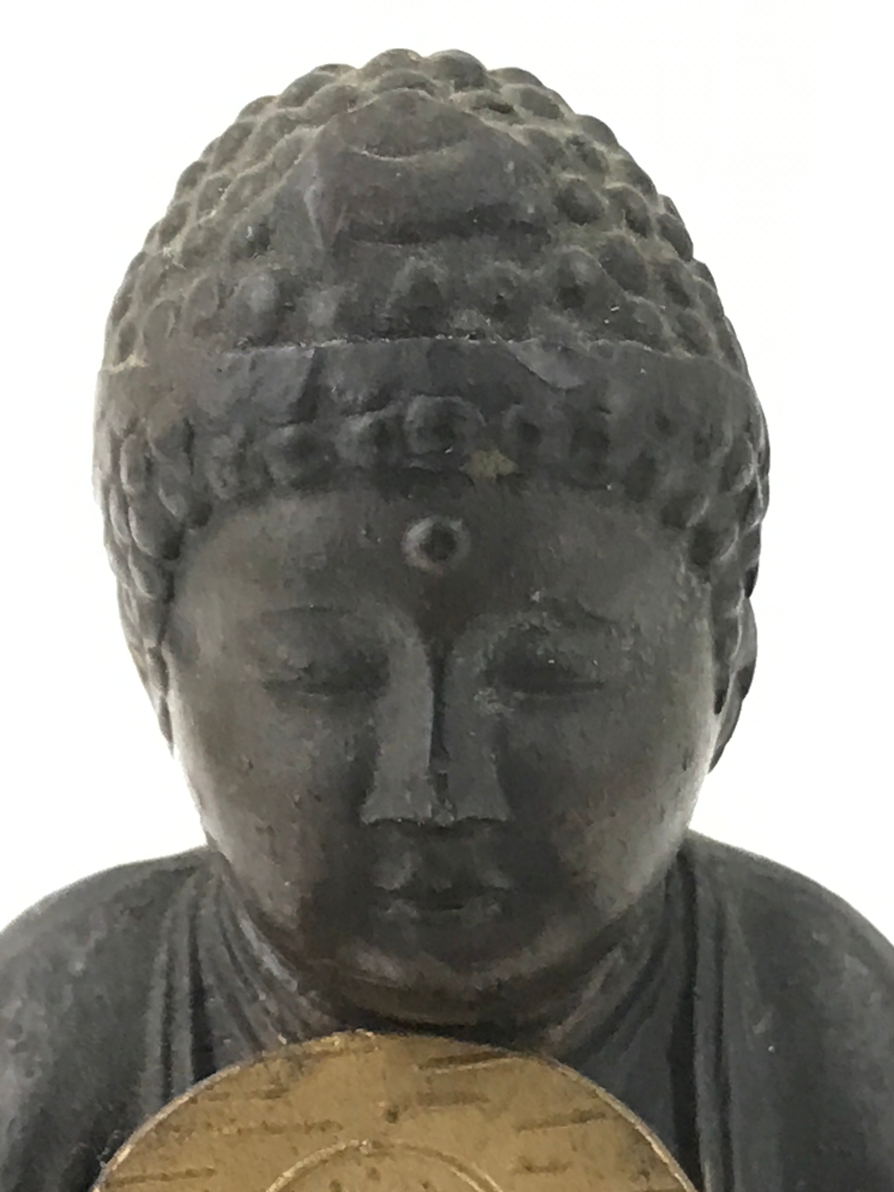 Japanese Buddhist Metal Statue Buddha Shaka Nyorai Altar Fiting Coin Brown BA550