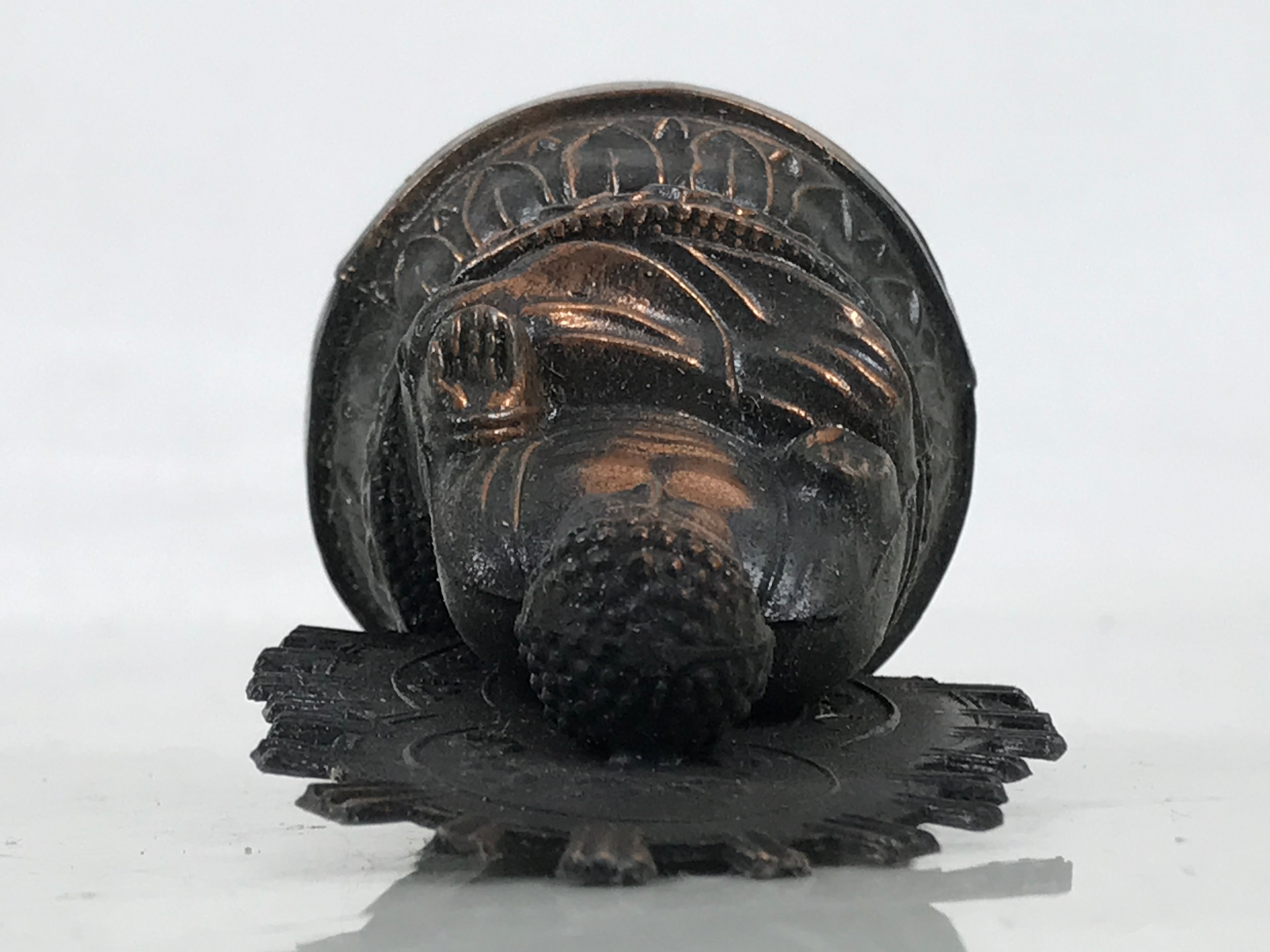 Japanese Buddhist Metal Statue Buddha Shaka Nyorai Nara Daibutsu Brown BA790
