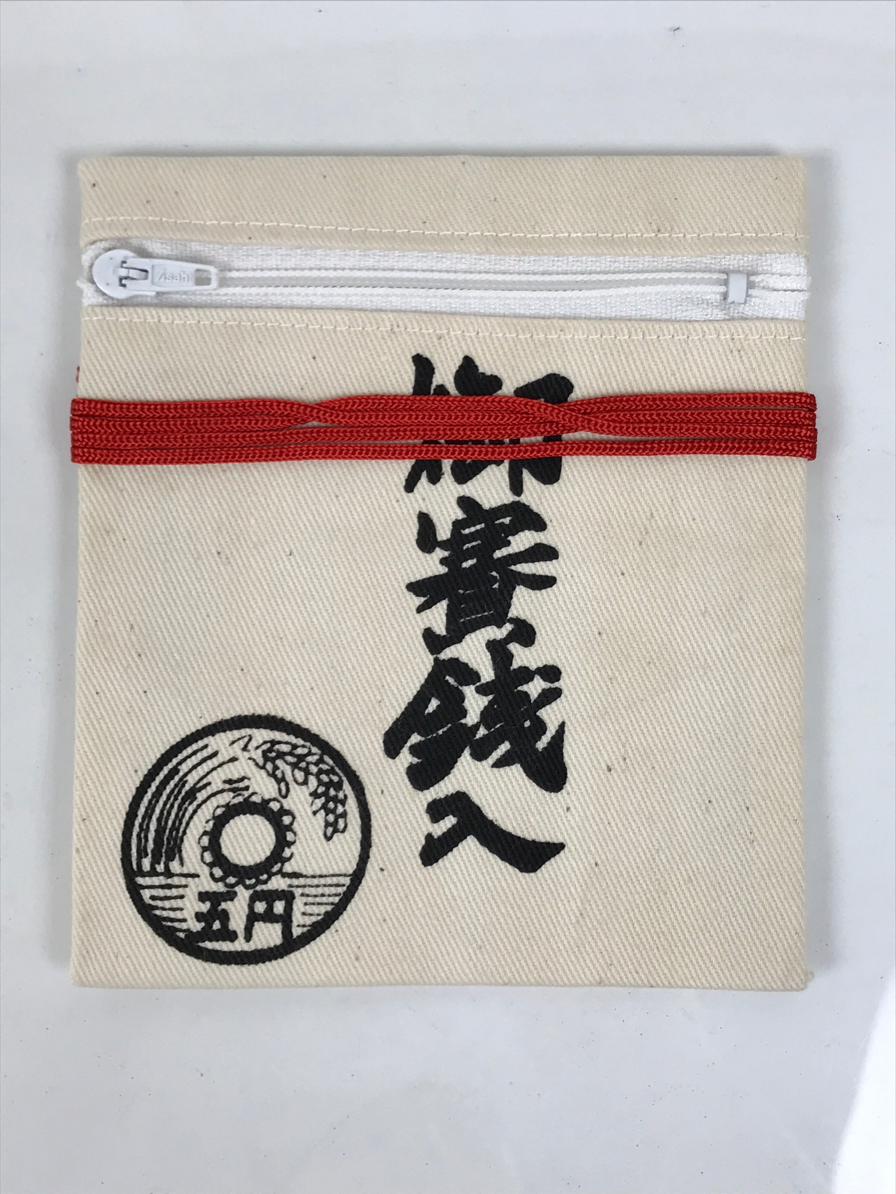 Japanese Buddhist Money Offering Bag Vtg Kukai Osaisen Pouch Fabric Beige BA849