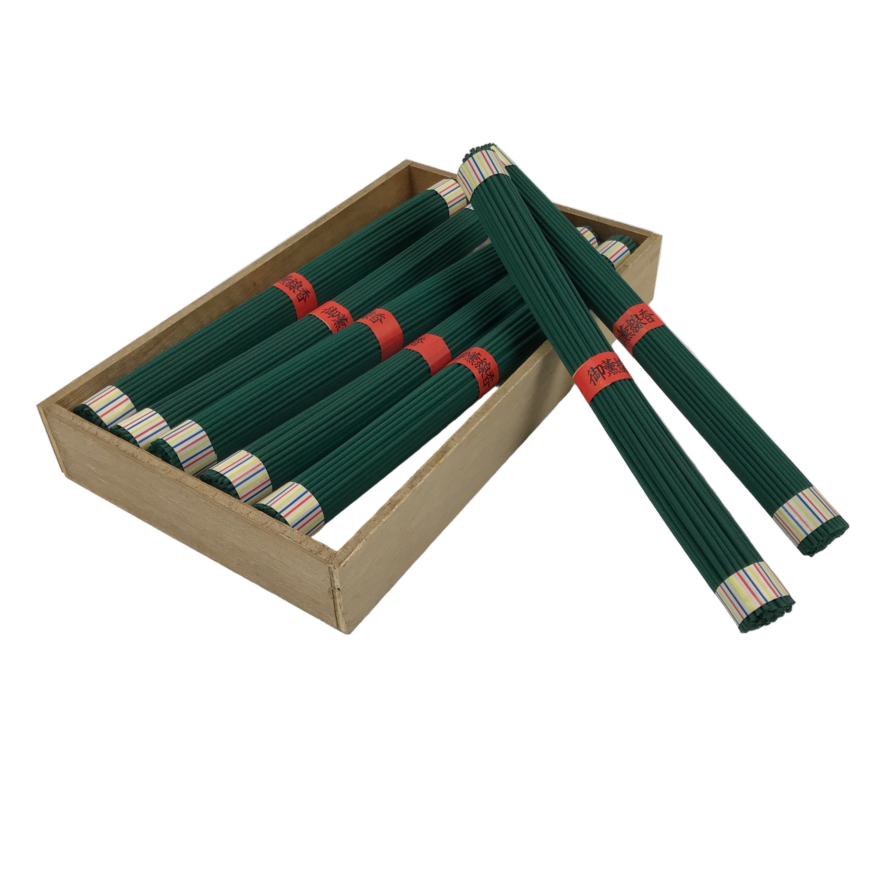 Japanese Buddhist Offer Incense Sticks Senko Vtg Boxed 7 Bundles Green IN19
