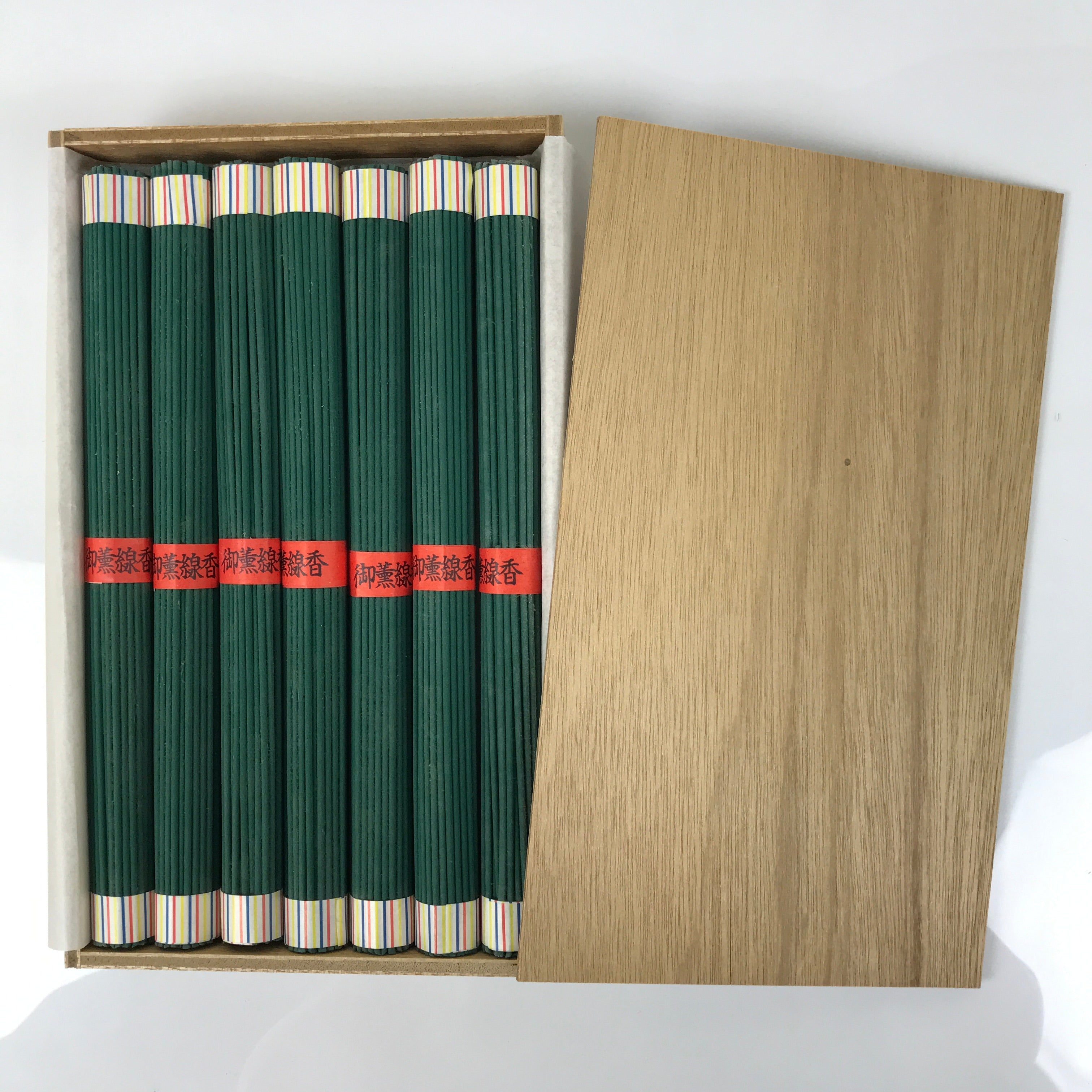 Japanese Buddhist Offer Incense Sticks Senko Vtg Wooden Boxed Green Oko IN43