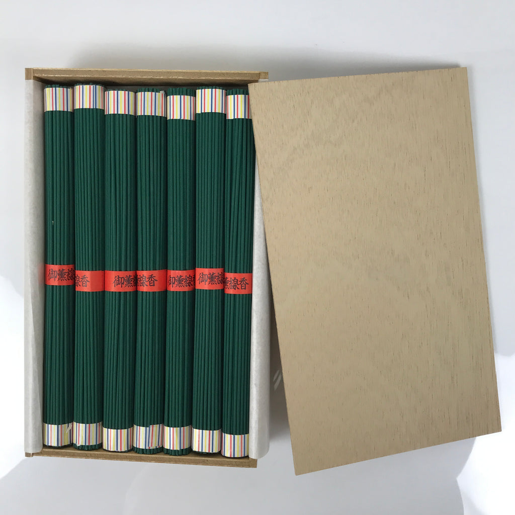 Japanese Buddhist Offer Incense Sticks Senko Vtg Wooden Boxed Green Oko IN50