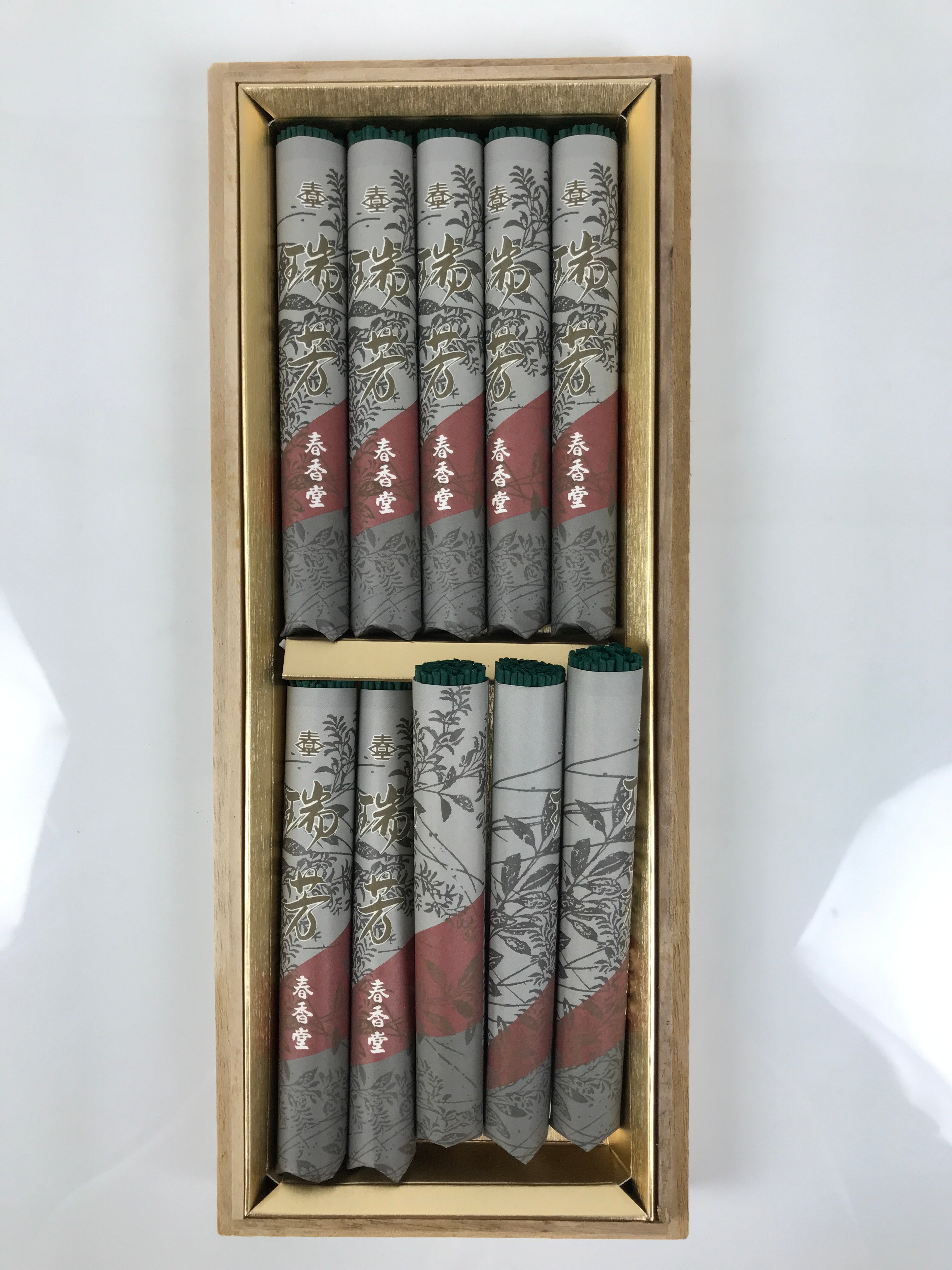 Japanese Buddhist Offer Incense Sticks Senko Vtg Wooden Boxed Green Zuiho IN41