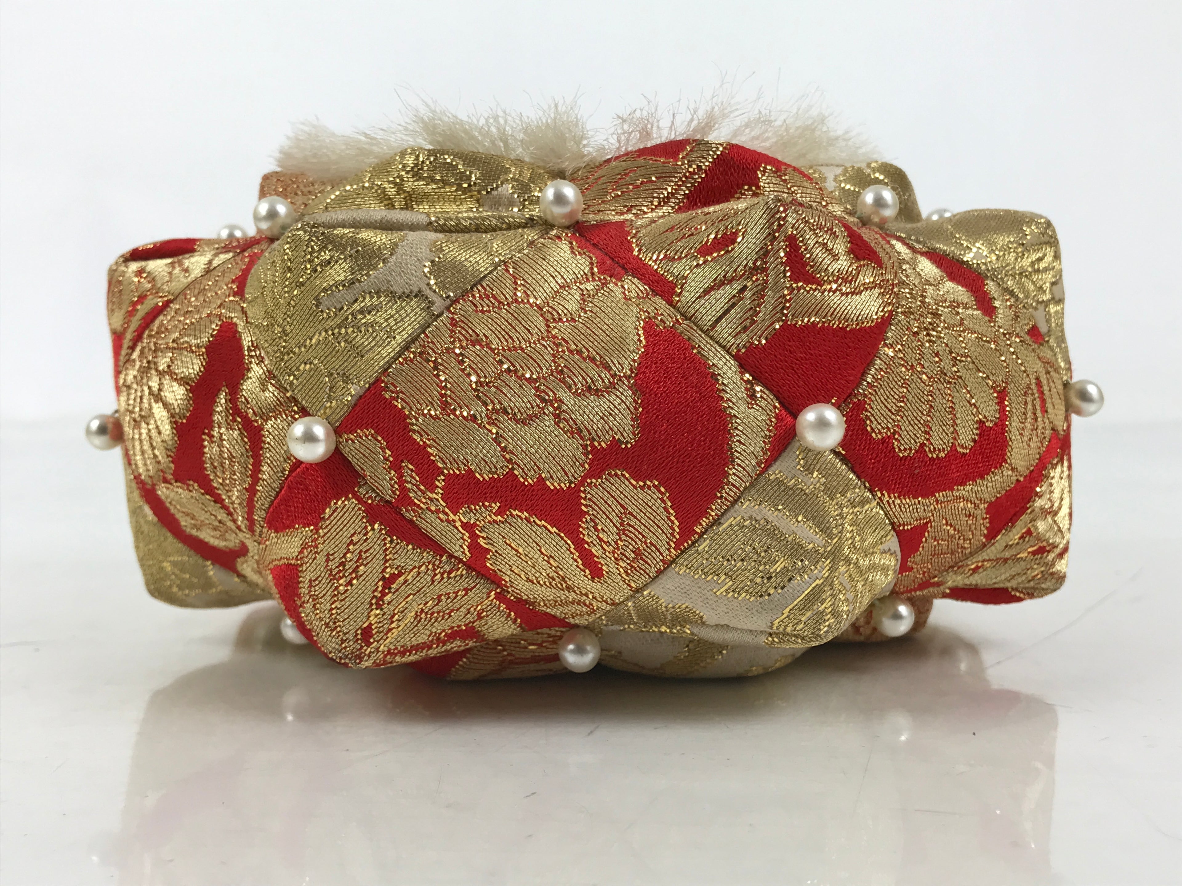 Japanese Buddhist Orin Bell Singing Bowl Fabric Pillow Chrysanthemum Gold BA611