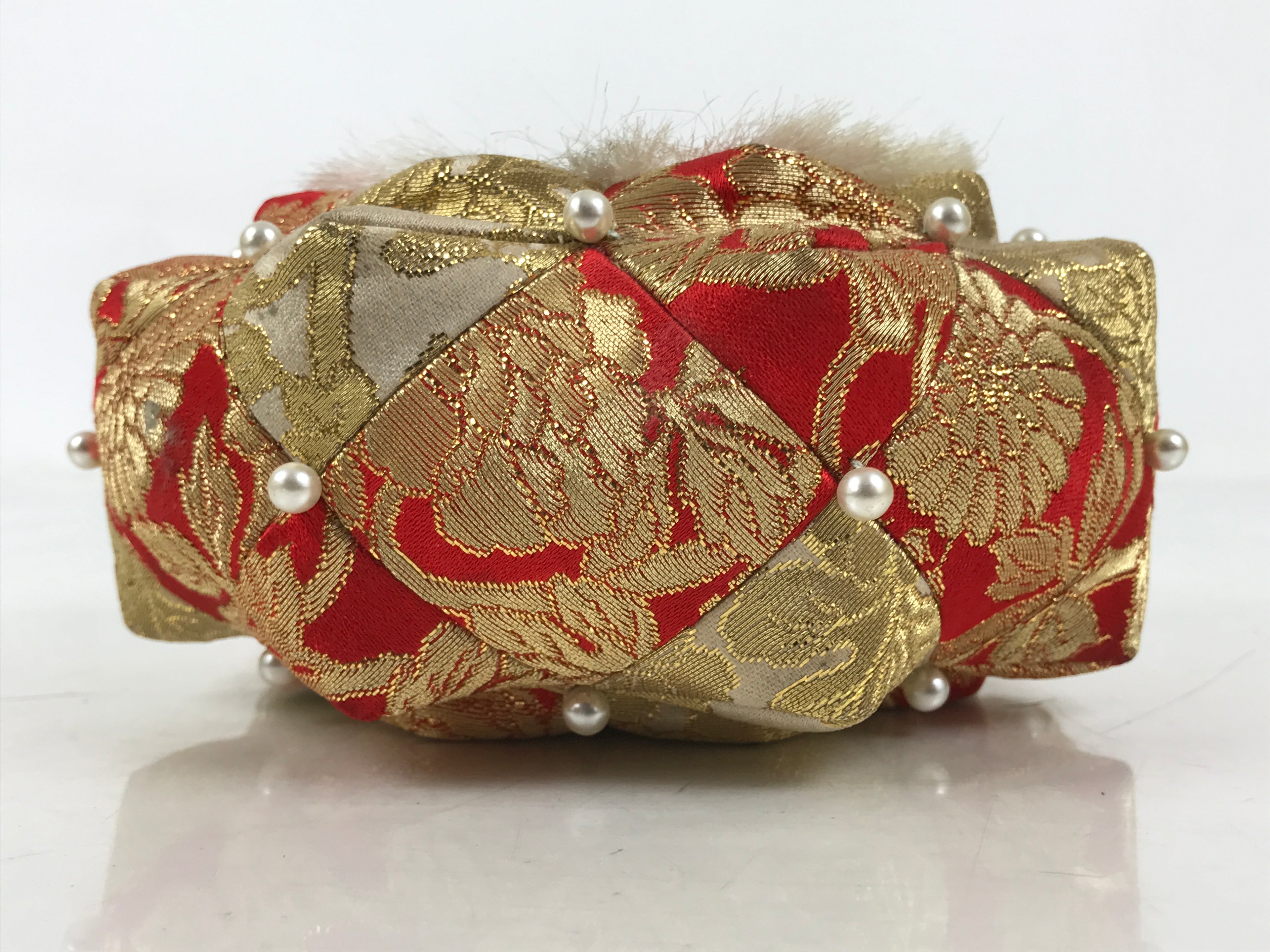 Japanese Buddhist Orin Bell Singing Bowl Fabric Pillow Chrysanthemum Gold BA611