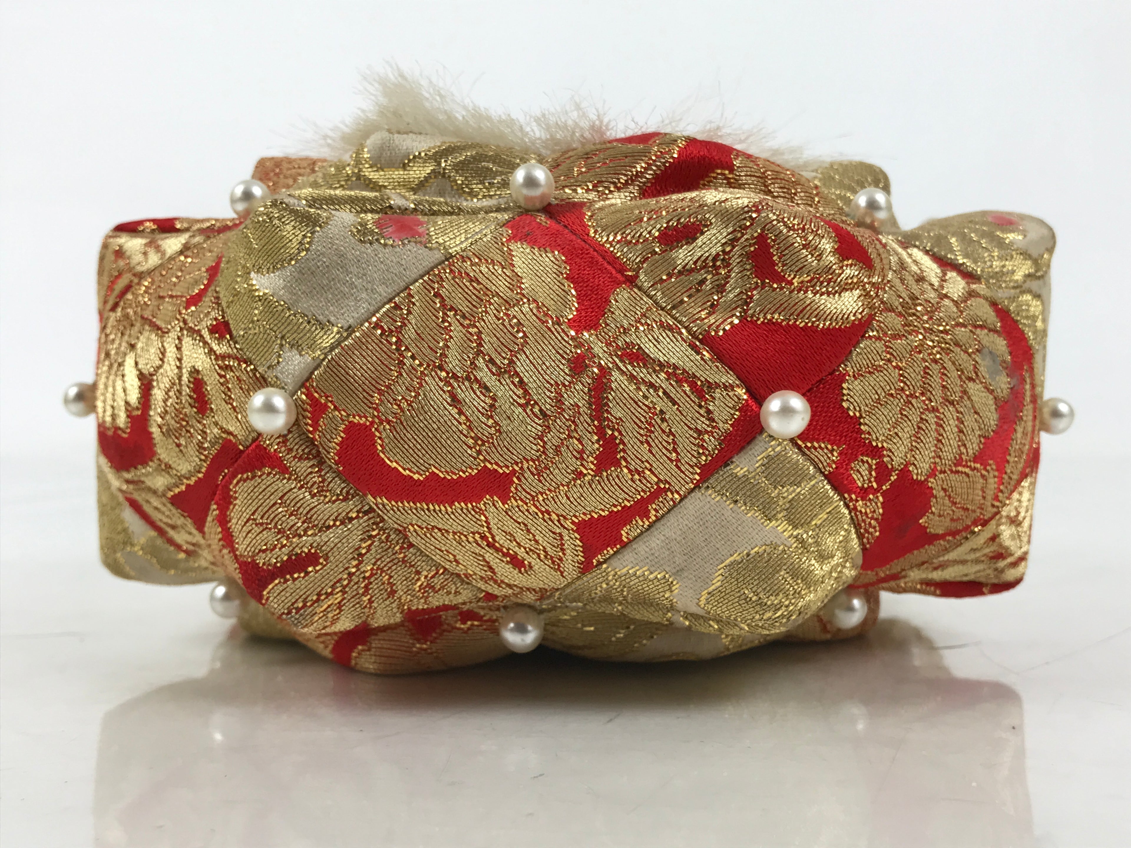 Japanese Buddhist Orin Bell Singing Bowl Fabric Pillow Chrysanthemum Gold BA611