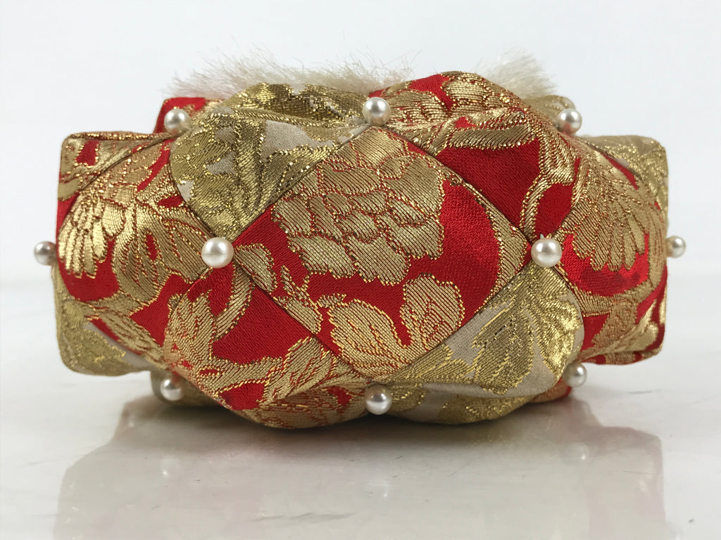 Japanese Buddhist Orin Bell Singing Bowl Fabric Pillow Chrysanthemum Gold BA611
