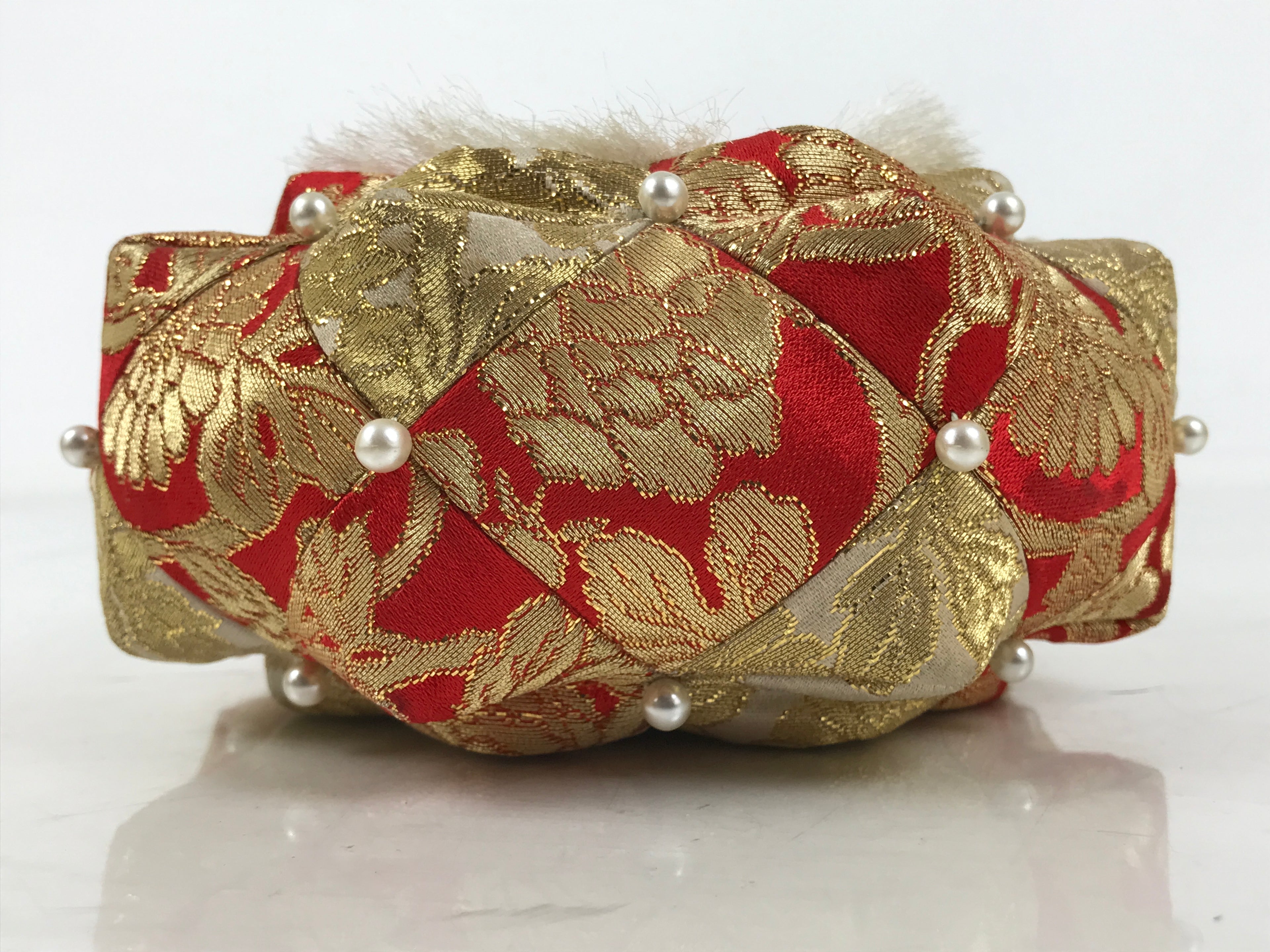 Japanese Buddhist Orin Bell Singing Bowl Fabric Pillow Chrysanthemum Gold BA611