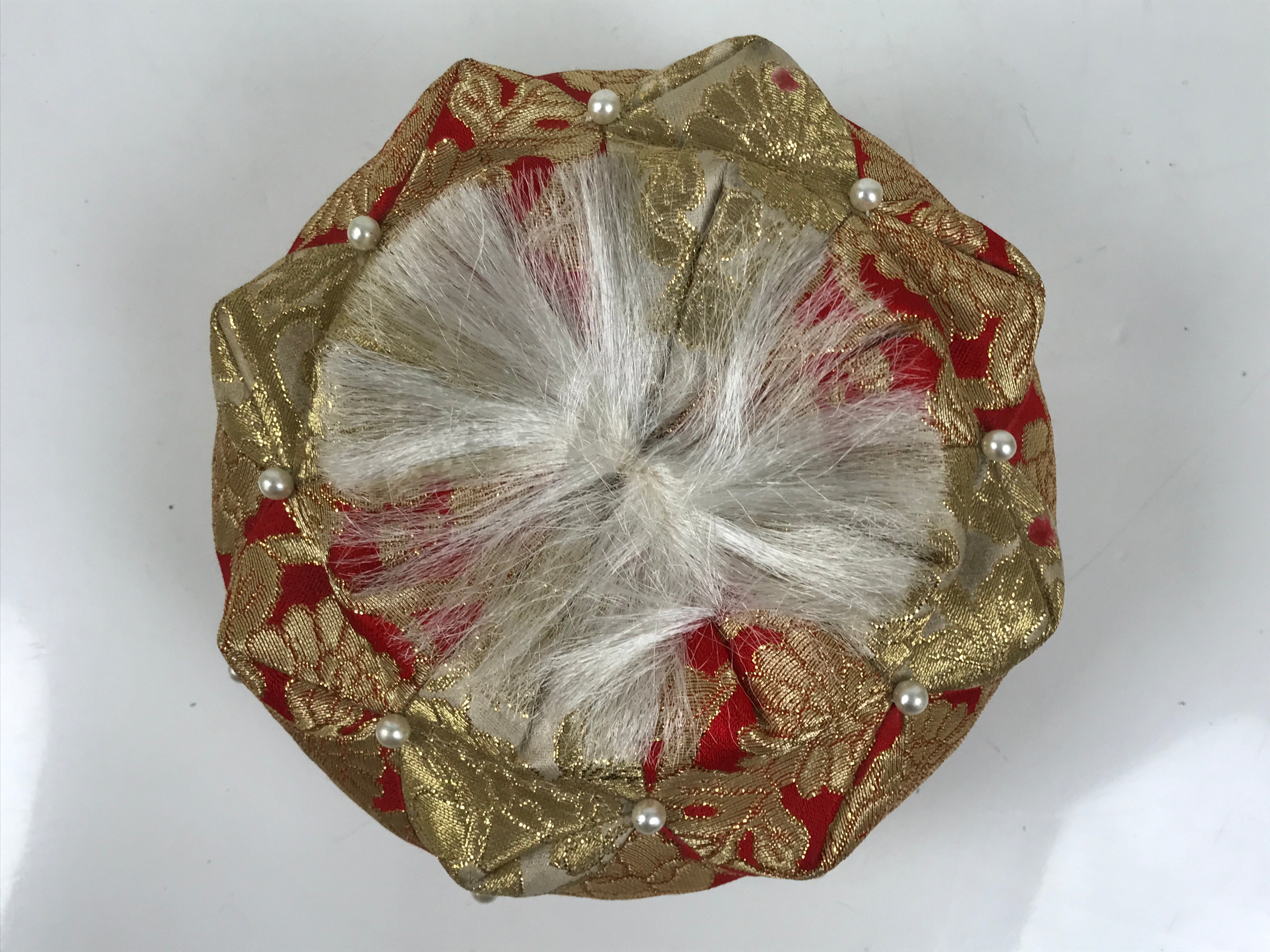 Japanese Buddhist Orin Bell Singing Bowl Fabric Pillow Chrysanthemum Gold BA611