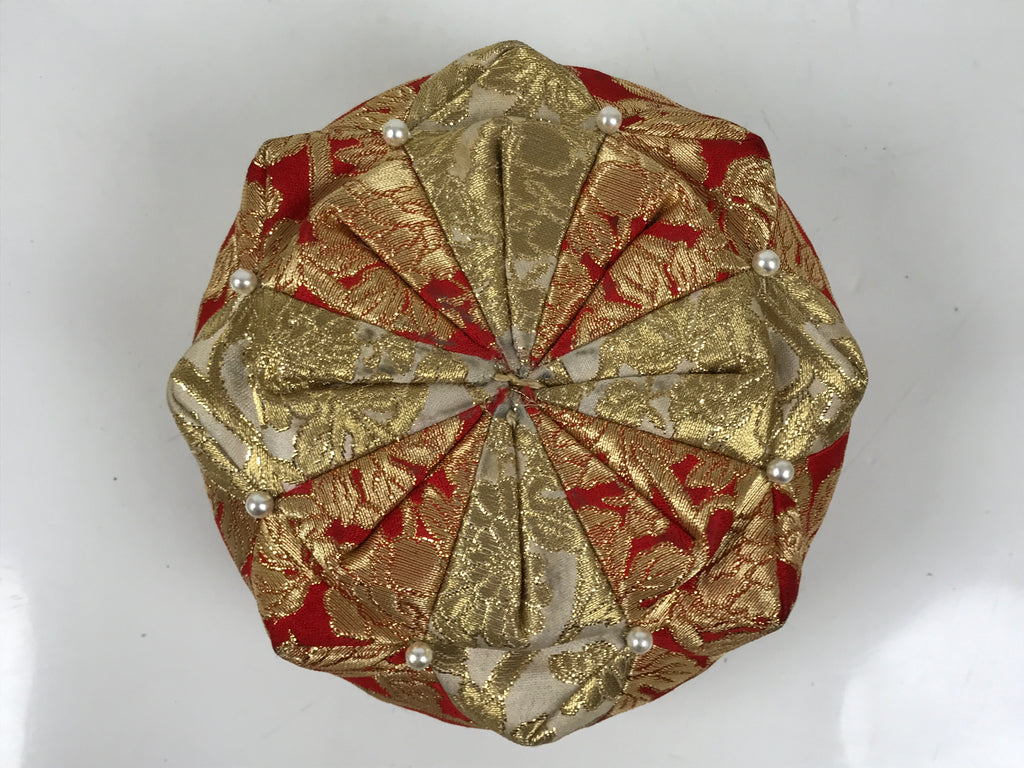 Japanese Buddhist Orin Bell Singing Bowl Fabric Pillow Chrysanthemum Gold BA611