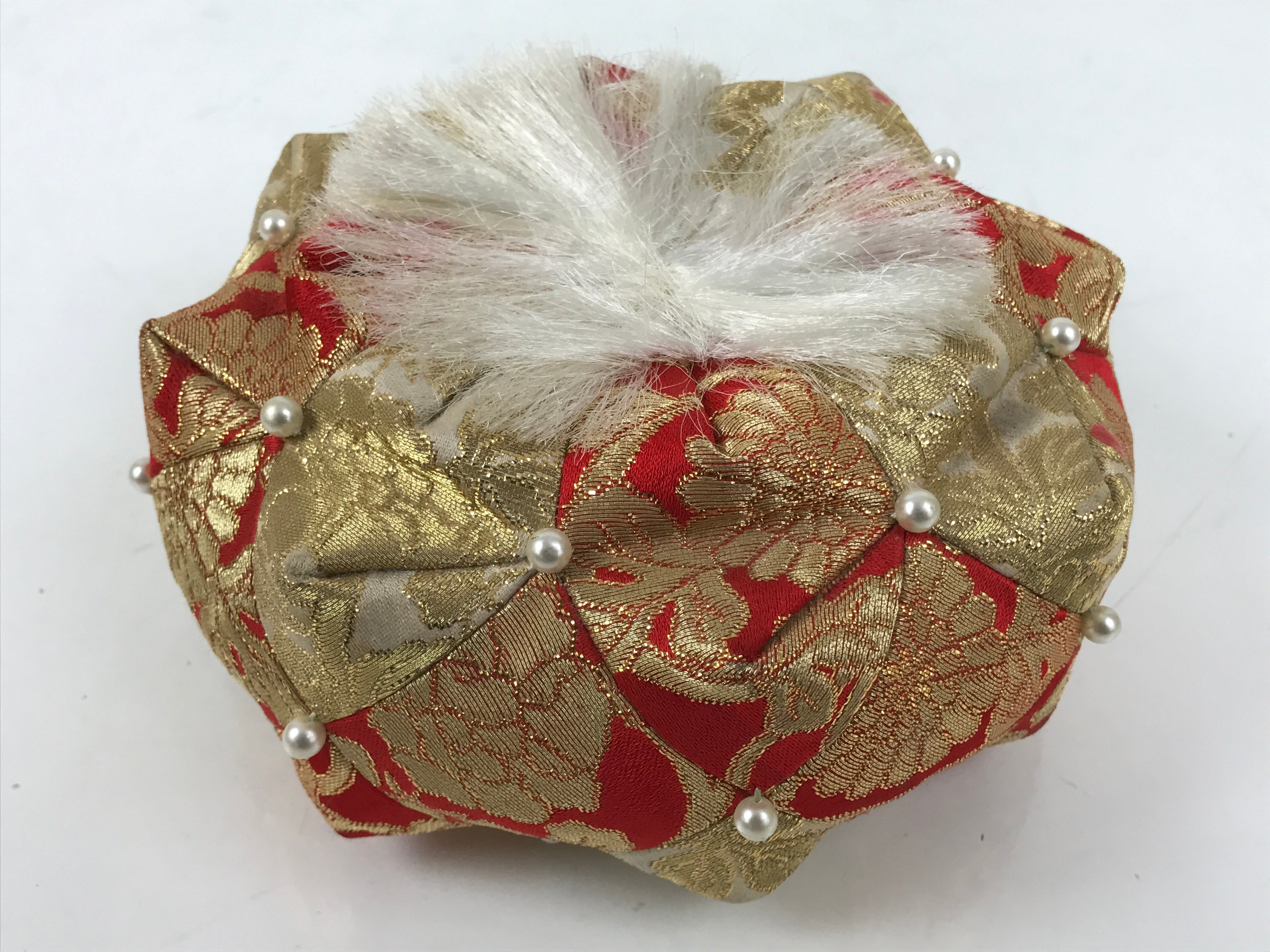 Japanese Buddhist Orin Bell Singing Bowl Fabric Pillow Chrysanthemum Gold BA611
