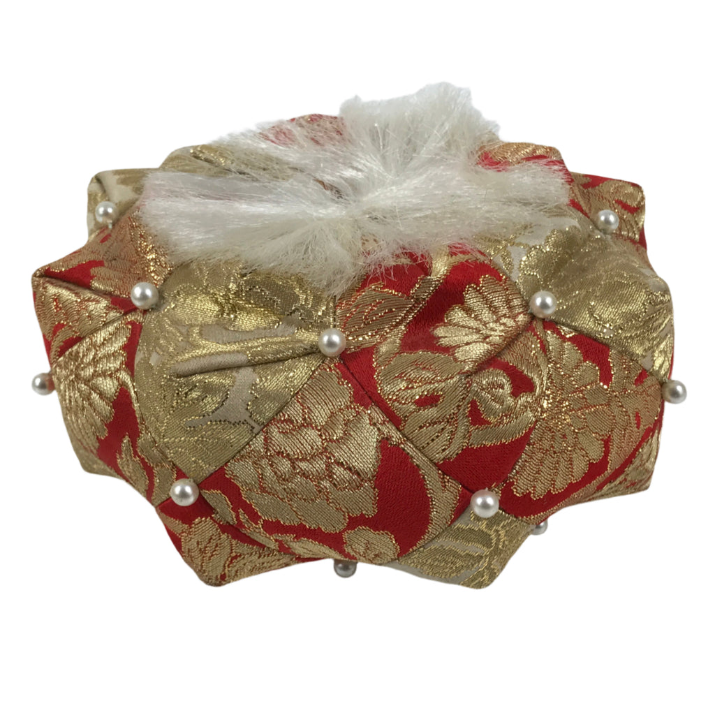 Japanese Buddhist Orin Bell Singing Bowl Fabric Pillow Chrysanthemum Gold BA611