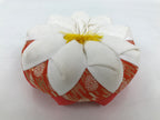 Japanese Buddhist Orin Bell Singing Bowl Fabric Pillow Floral Orange White BA888