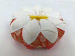 Japanese Buddhist Orin Bell Singing Bowl Fabric Pillow Floral Orange White BA888